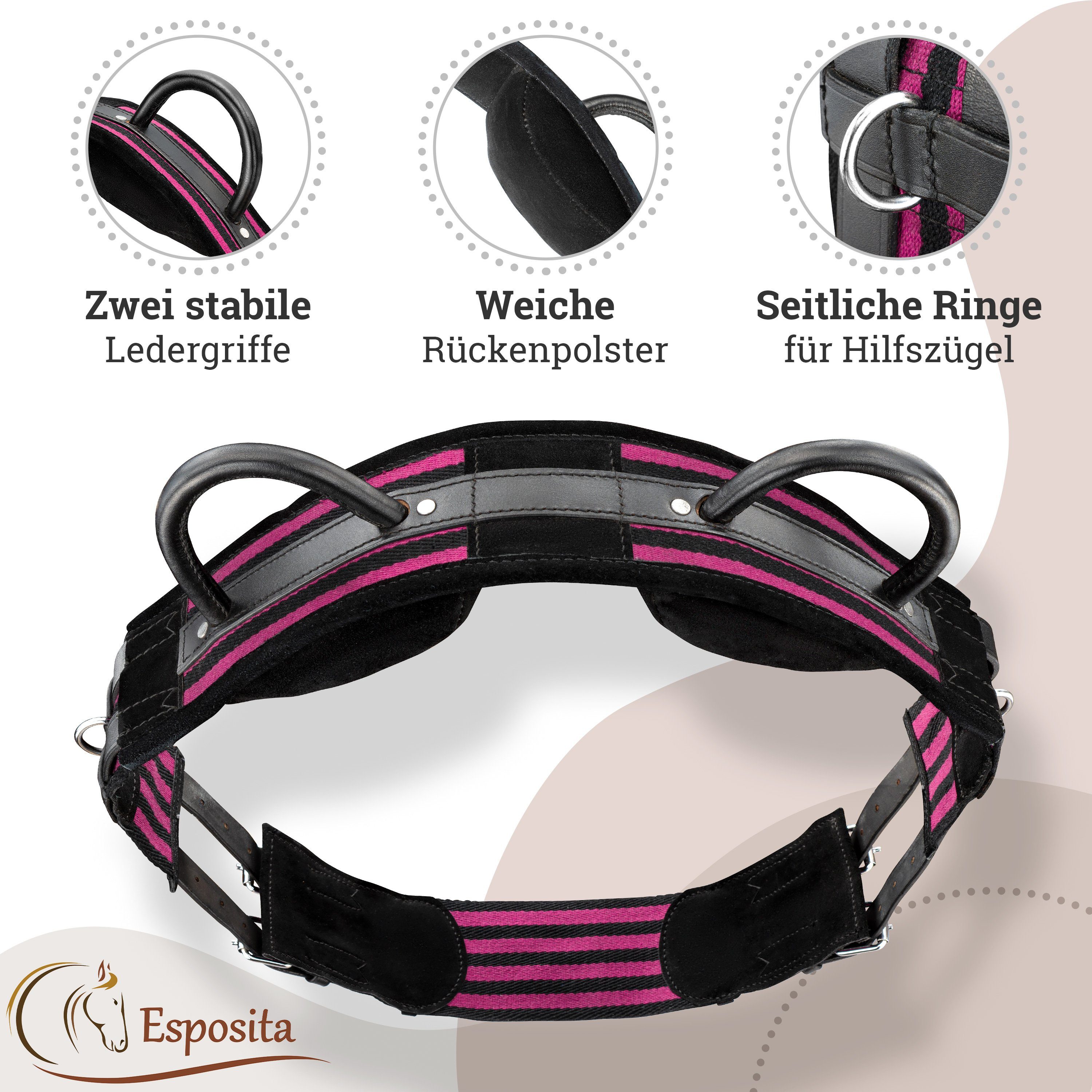 Reitkissen Reitgurt Pink-Schwarz versch. Esposita Größen