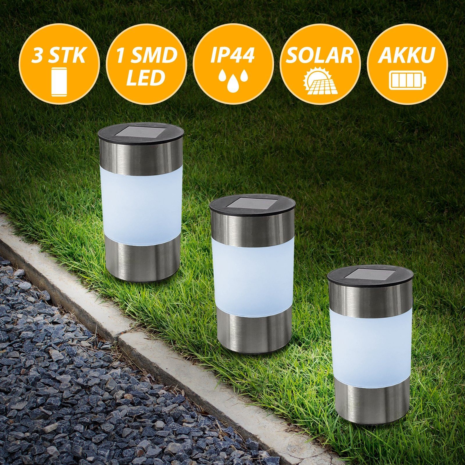 EAXUS LED Solarleuchte Big Tube Gartenlampe für Außen Stehleuchte, Dämmerungssensor, spritzwassergeschützt, LED fest integriert, Kaltweiß, Weglicht