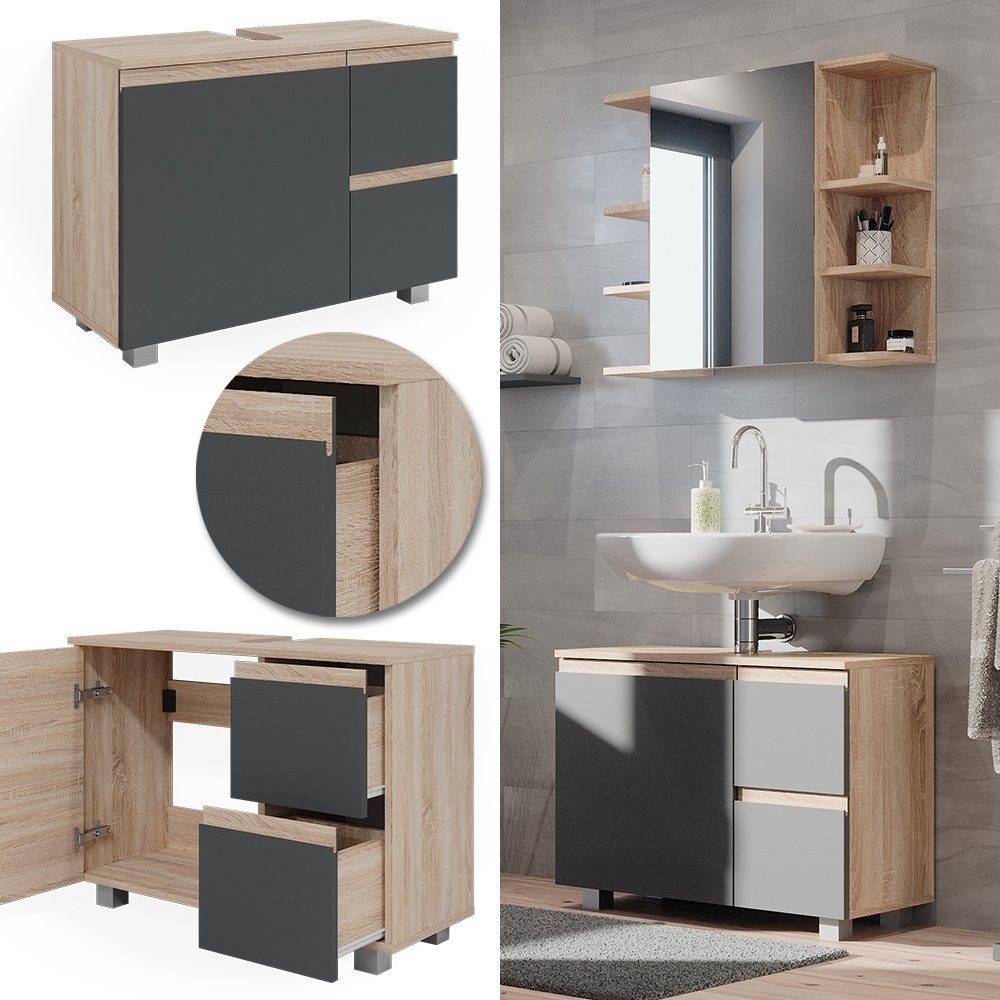 Vicco Waschbeckenunterschrank J-Shape, Sonoma/Anthrazit, 80 x günstig online kaufen