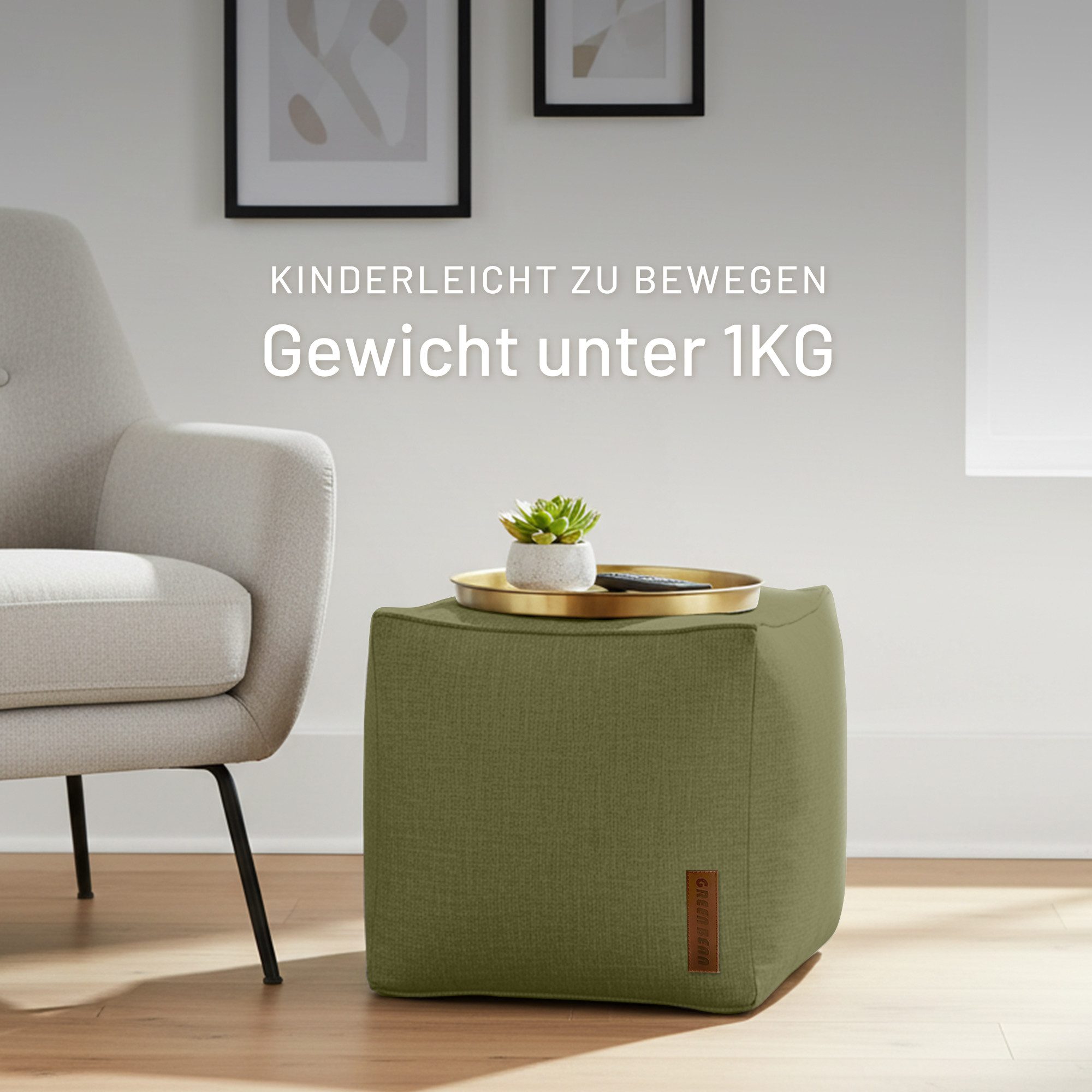 Green Bean Pouf Cube Linen (Indoor Sitzhocker Sitzkissen Fußhocker Relax-Se günstig online kaufen