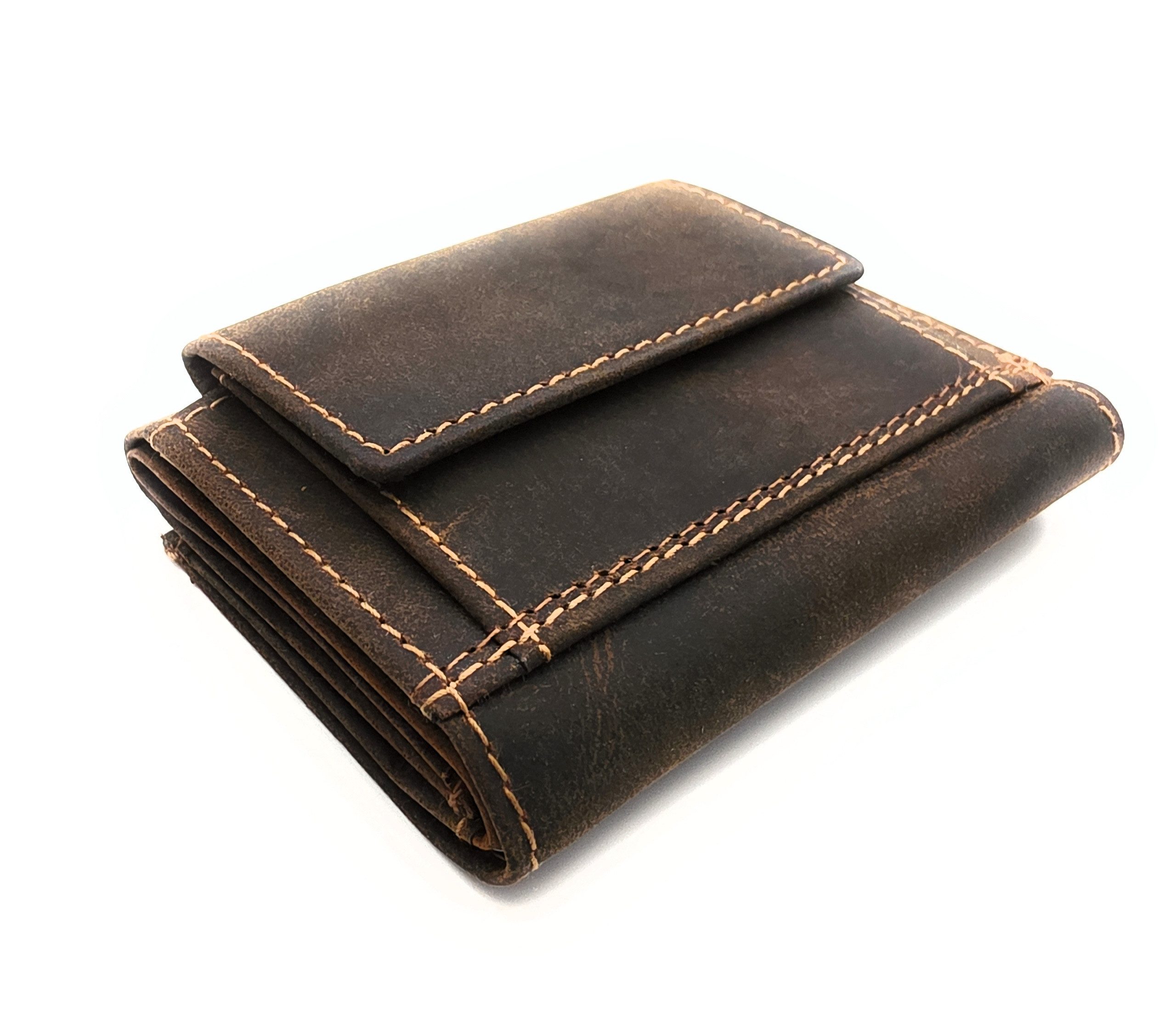 JOCKEY CLUB Mini Geldbörse kleines echt Leder Portemonnaie mit RFID Schutz, vintage Hunterleder, vintage Optik, klein und kompakt, ideal für den Urlaub