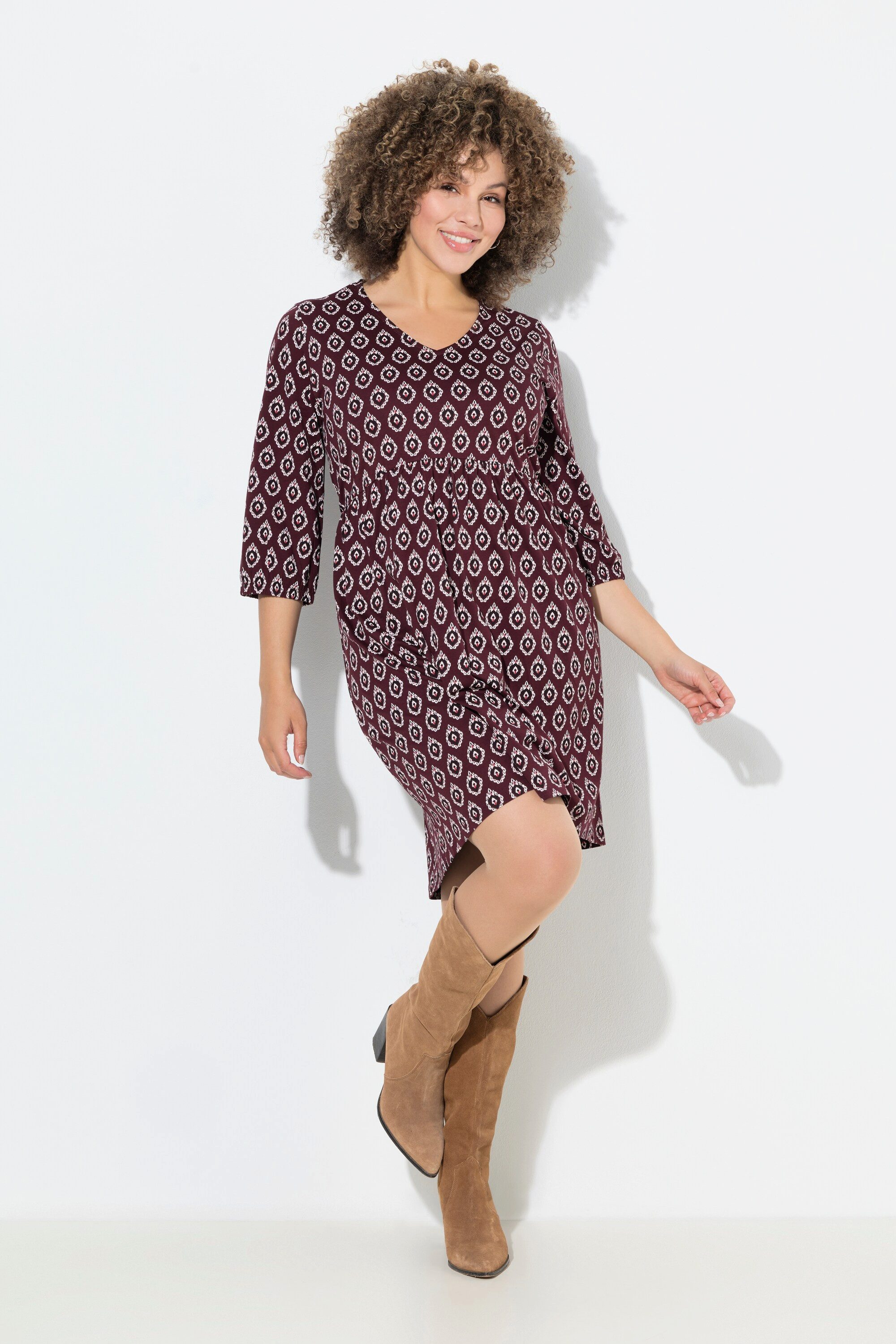 Ulla Popken Jerseykleid Jerseykleid A-Linie V-Ausschnitt 3/4-Arm günstig online kaufen