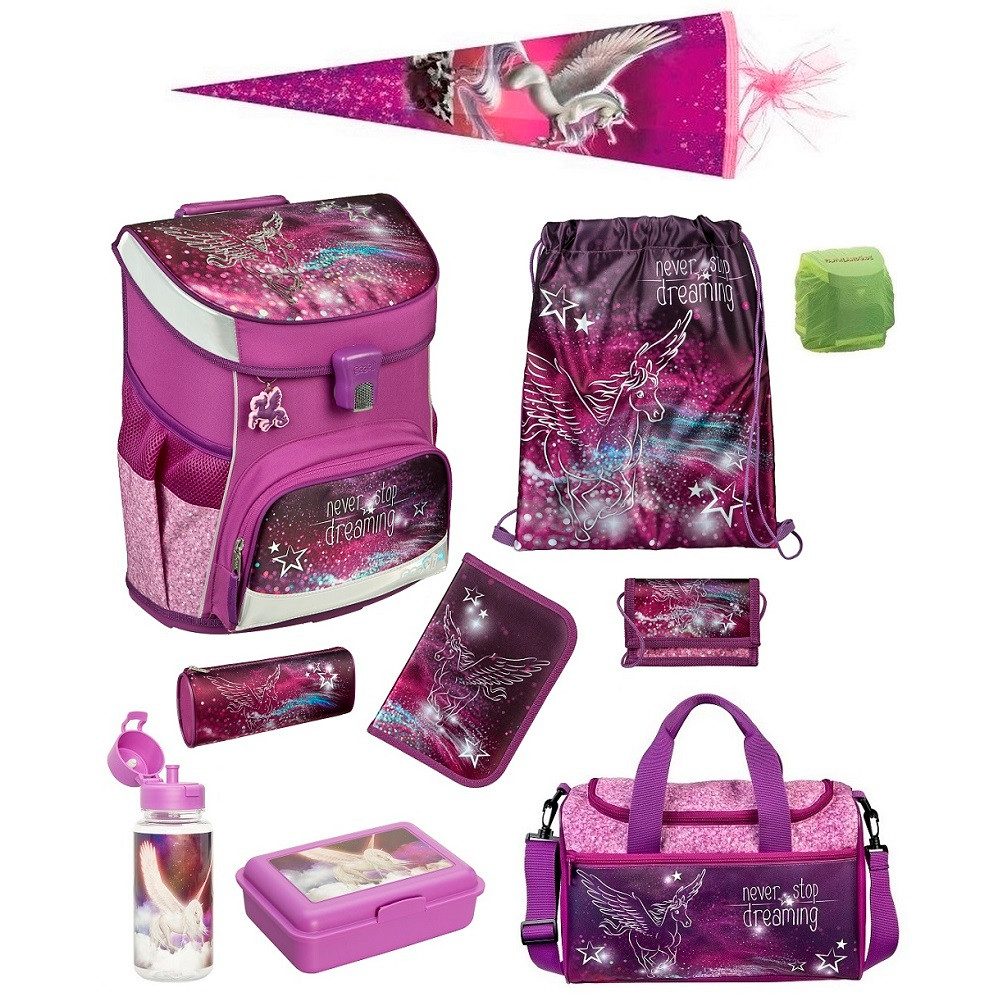 Scooli Ранцы CampusFit Pegasus Ранцы für die 1. Klasse - 980 Gramm - 18 L Vol (Set, 10-tlg., inkl. Sporttasche und Schultüte / Zuckertüte), PEGASUS zauberhaftes Pferd mit Flügeln