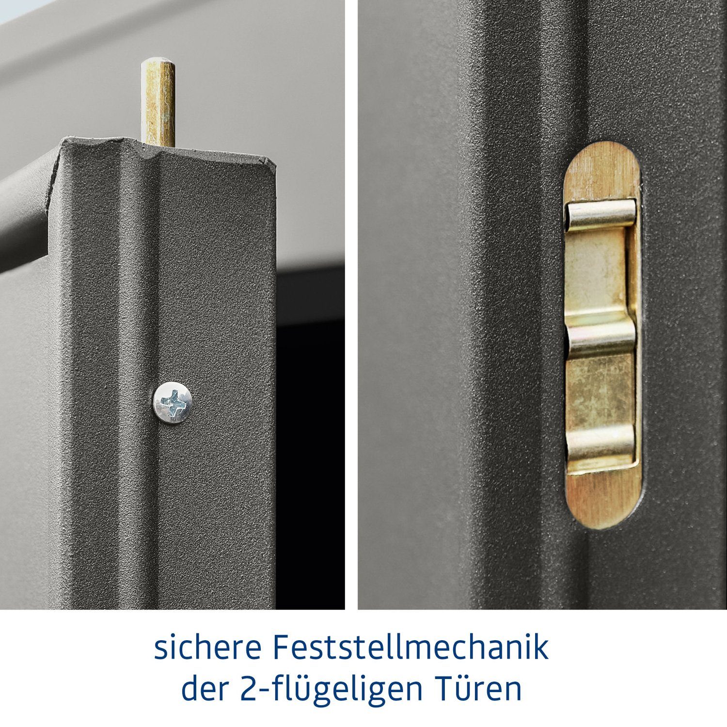 Hörmann Tür Elegant graualuminium 3, 2-flügelige Gerätehaus Ecostar mit Metall-Gerätehaus Pultdach Typ