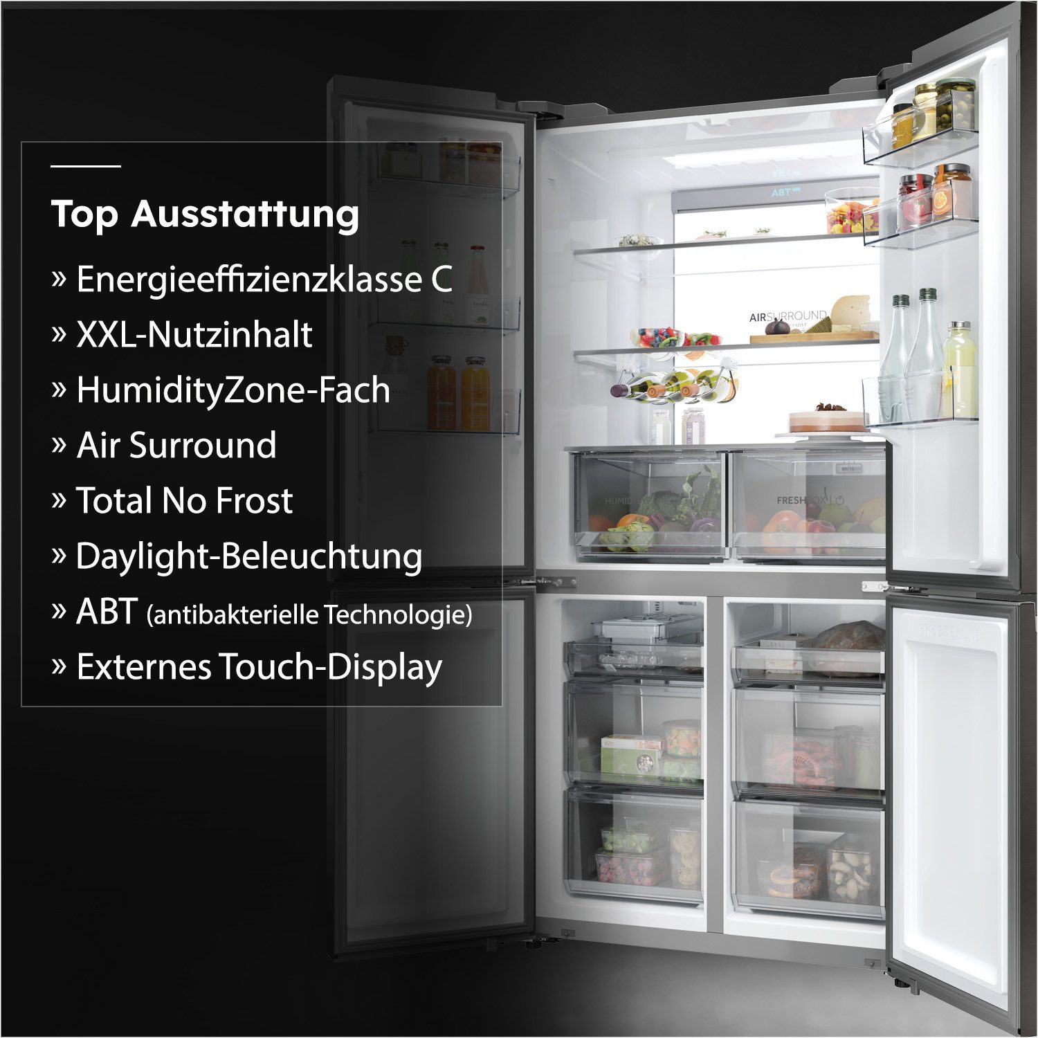 Haier Multi Door HCR79F19CNMD, 190,5 cm hoch, 90,8 cm breit, No-Frost, Humidity Zone, ABT Pro entfernt 99,99 % der Bakterien