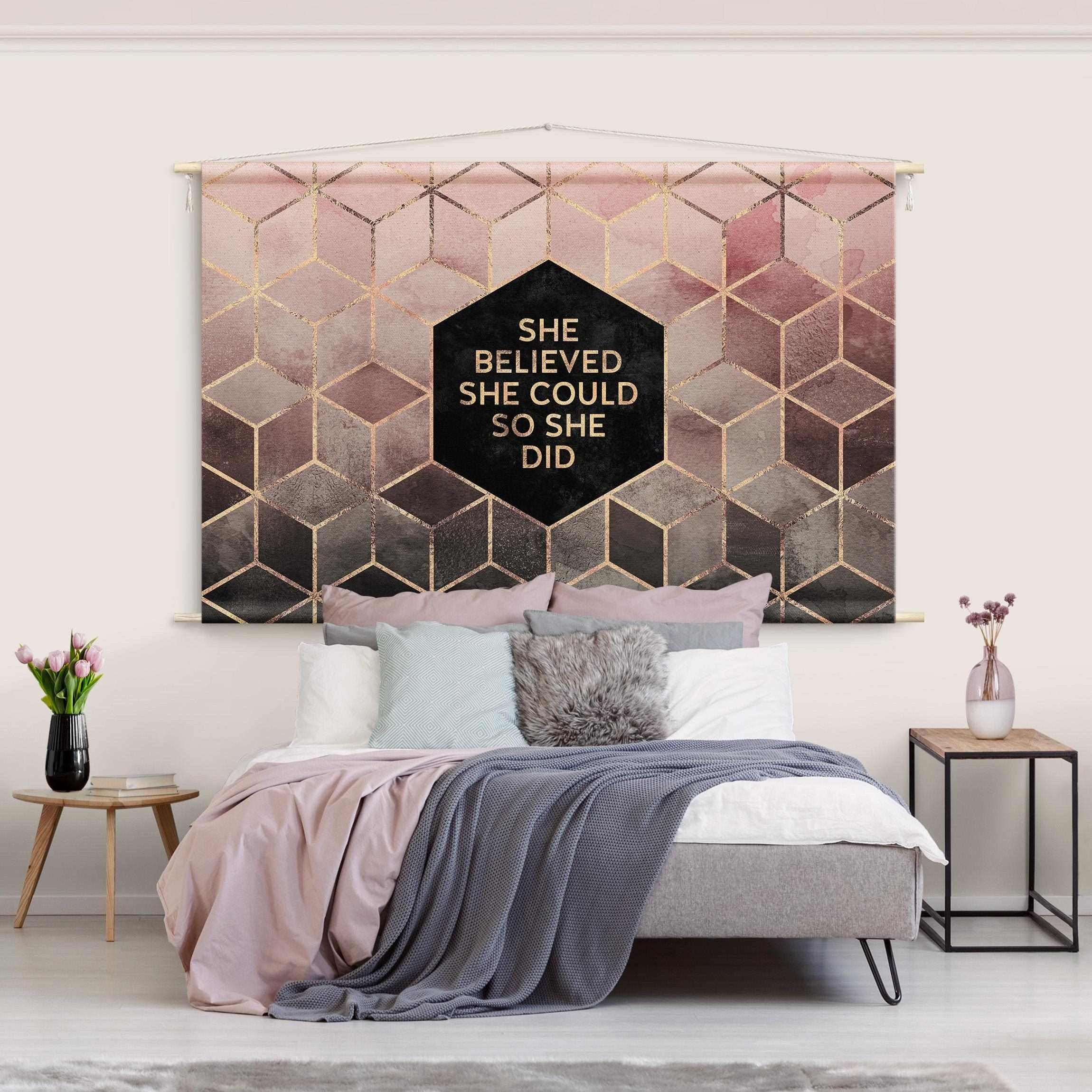 Bilderdepot24 Wandteppich modern Muster Abstrakt Aquarell Geometrisch Sprüche gold, rechteckig, Höhe: 2.6 mm, großes Wandbild aus Natur-Baumwolle Wandbehang Stoffbild Tuch Wollseil