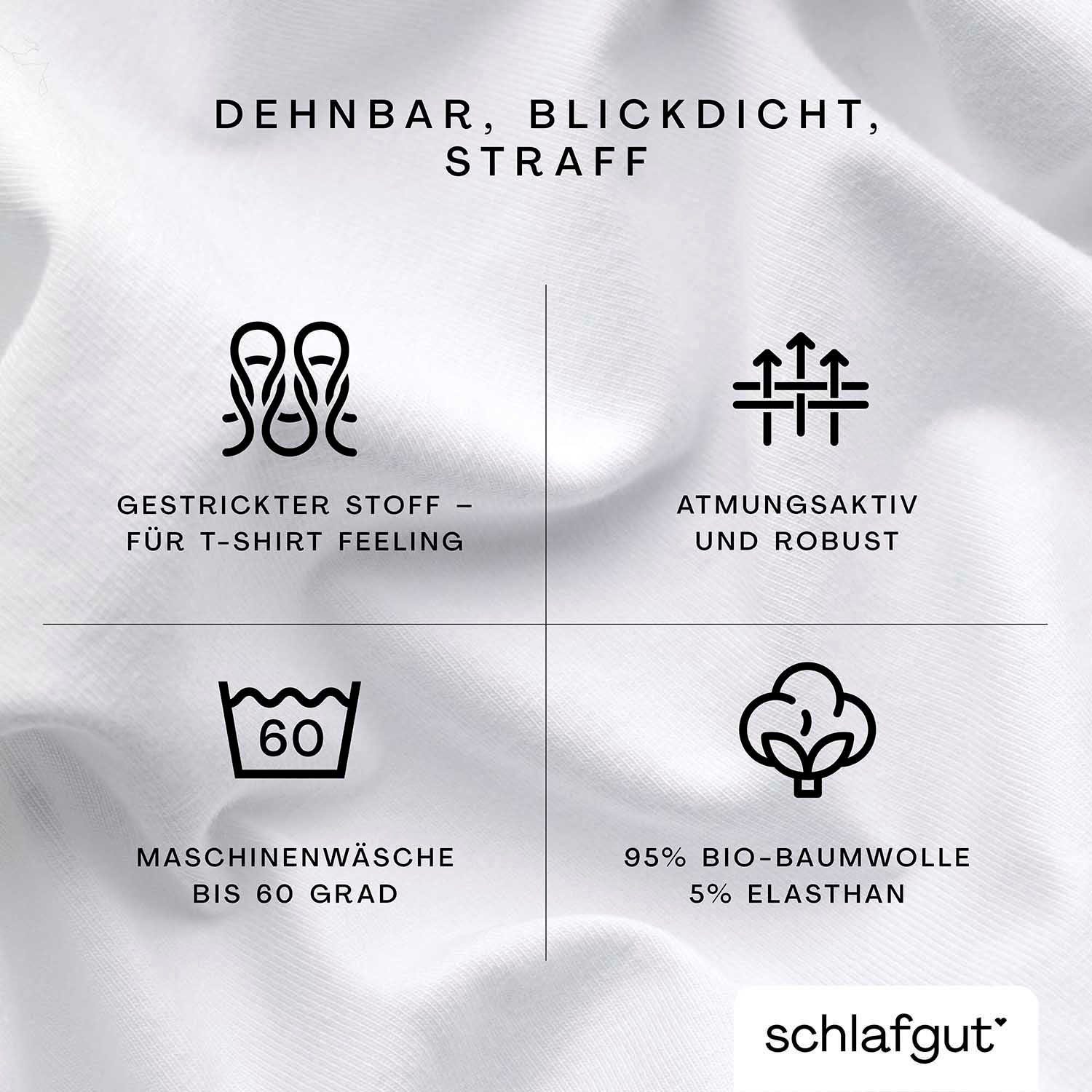 Schlafgut Spannbettlaken PURE Bio-Baumwolle mit Elasthan, 170 g/m², Bettlaken, Spannbetttuch, Jersey, Gummizug: rundum, (1 Stück), PREMIUM Laken für Matratzen bis 30cm Höhe, dehnbar blickdicht, straff