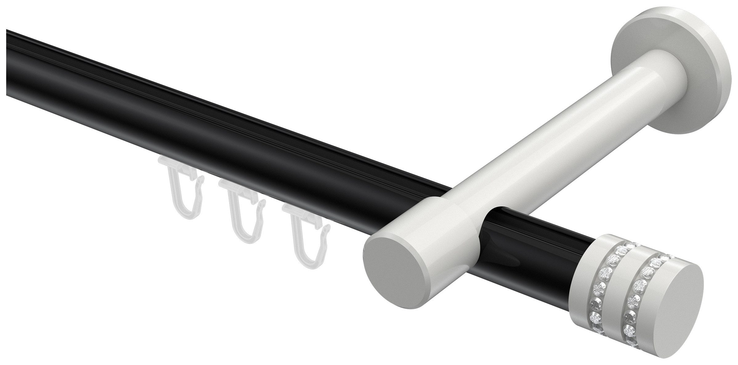 INTERDECO Innenlaufschiene Prestige Estana, Ø 20 mm, 1-läufig, Fixmaß, kürzbar, Wandmontage, Aluminium, Schwarz / Weiß / Bicolor