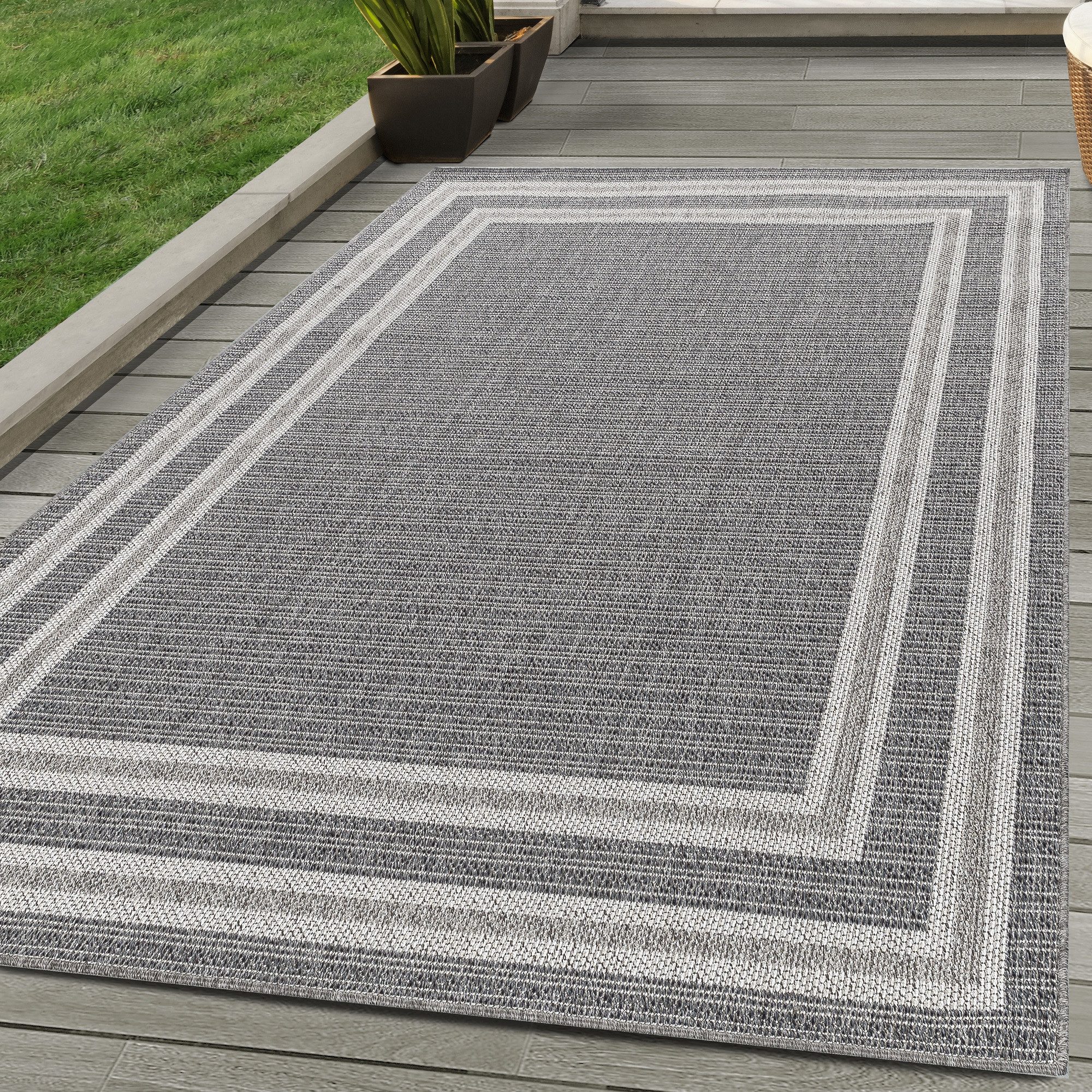 Carpettex Outdoorteppich Bordüre Design, Läufer, Höhe: 7 mm, Outdoor Teppich Bordüre Design Wetterfest für Terrasse Balkon Küche