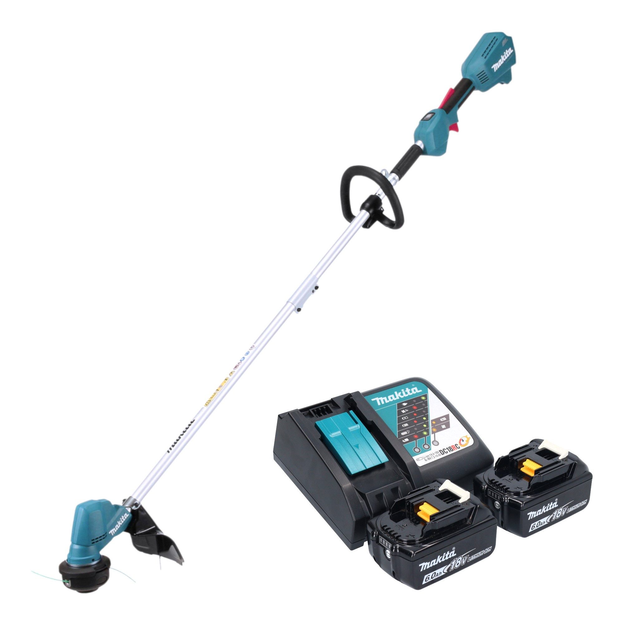 Makita Benzin-Motorsense DUR 192 LRG Rasentrimmer 18 V 300 mm + 2x Akku 6,0 Ah + Ladegerät
