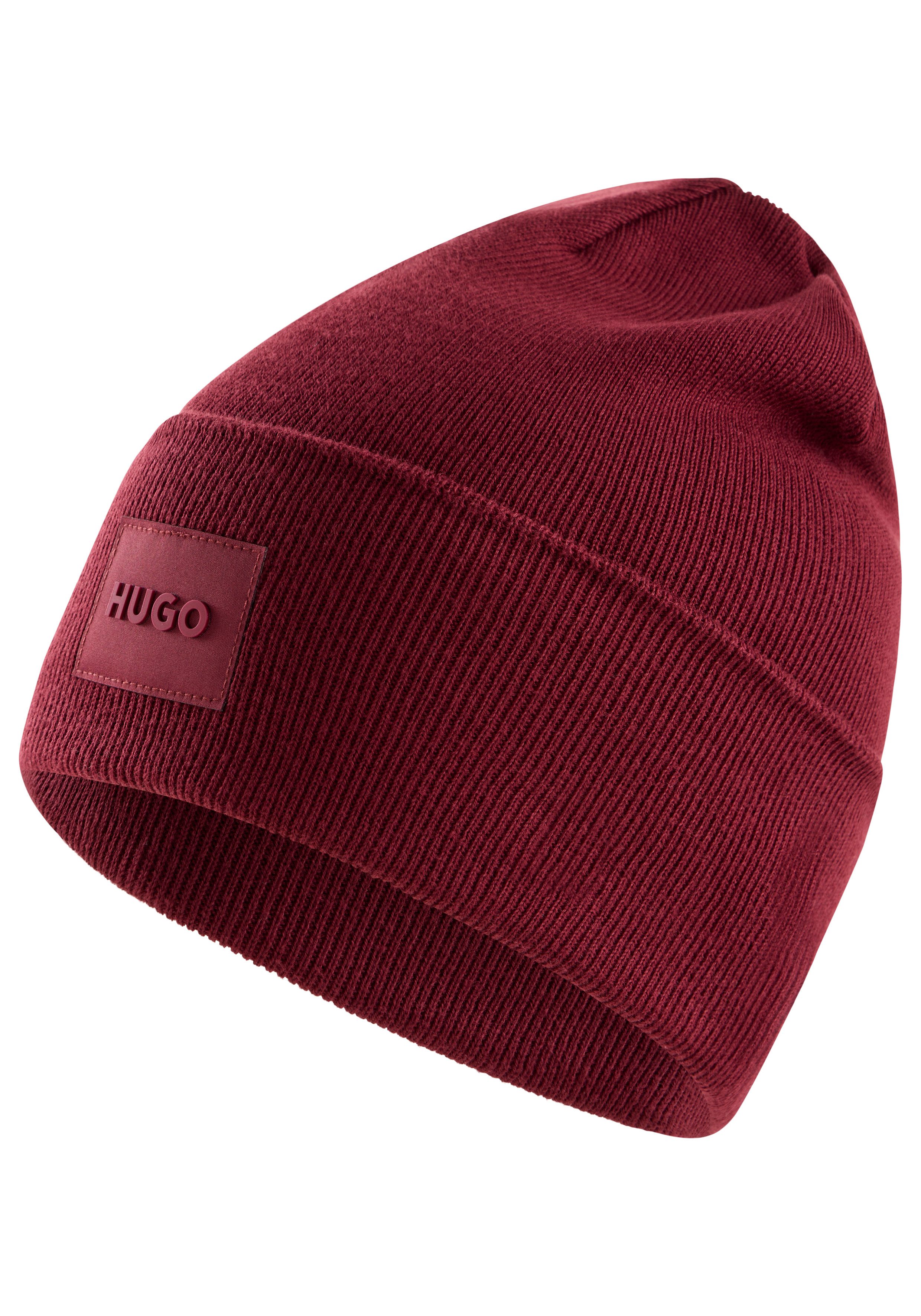 HUGO Strickmütze Xevon mit Label-Aufnäher, unisex