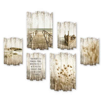 Kreative Feder Wandbild Meer, Shabby chic, 6-teiliges Wandbilder-Set aus Holz