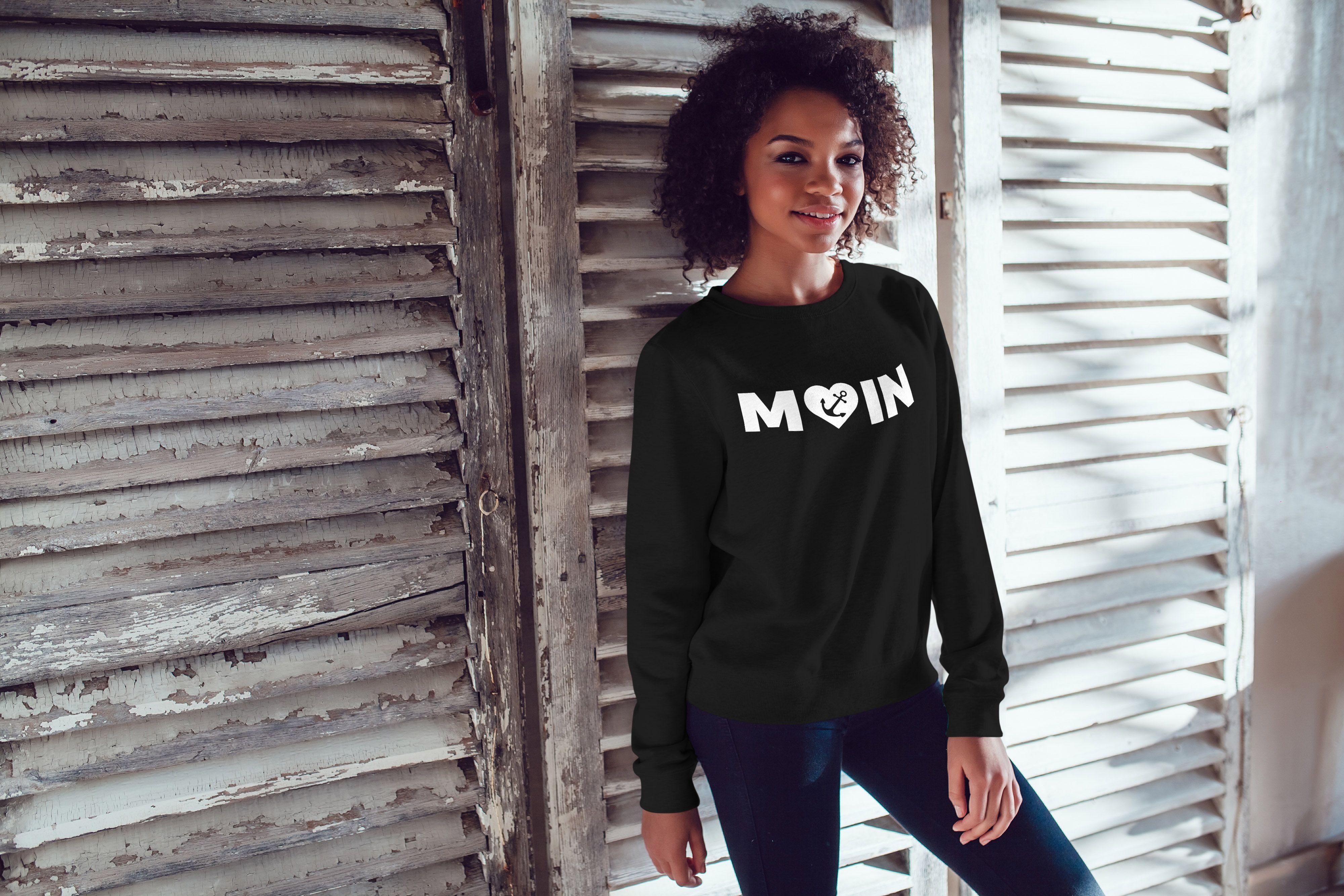 Sweater Moin Moonworks® Pulli Anker Herz MoonWorks Sweatshirt Sweatshirt mit schwarz Rundhals-Pullover Damen Aufdruck