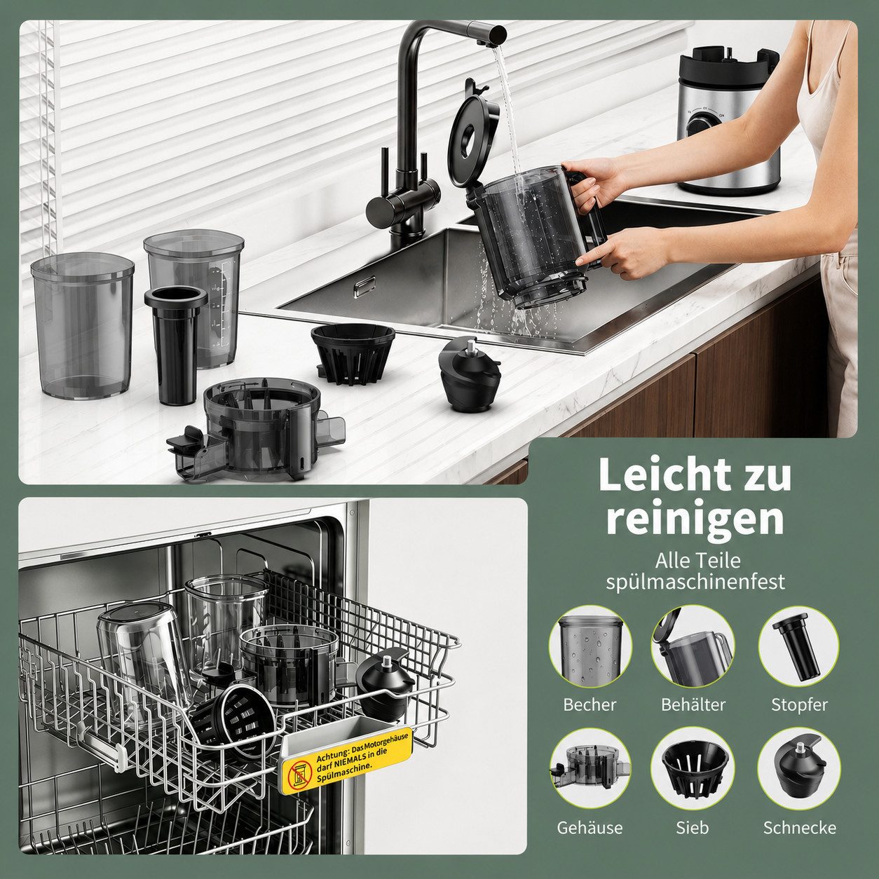 ibettertec Slow Juicer 400W Entsafter mit 2L Vorratsbehälter,140 mm Einfüllöffnung,Feinfilter, BPA-frei, Saft & Fruchteis,Für ganze Früchte und Gemüse – Bild 4 von 5