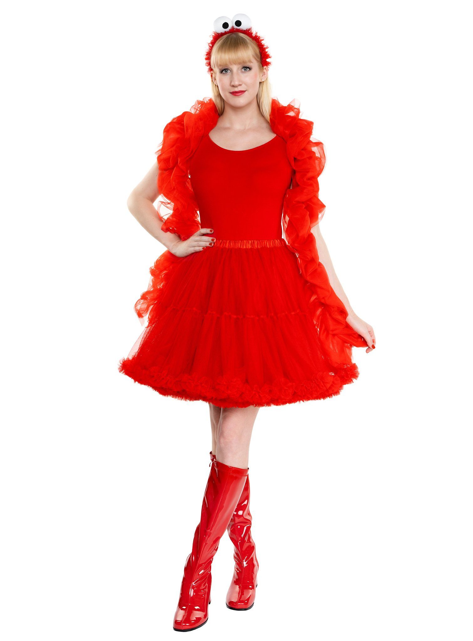 Maskworld Kostüm Sesamstraße Elmo Tutu - Karneval Faschingskostüm, Karnevaltaugliches Kostümset mit Tüllrock, Stola und Kulleraugen