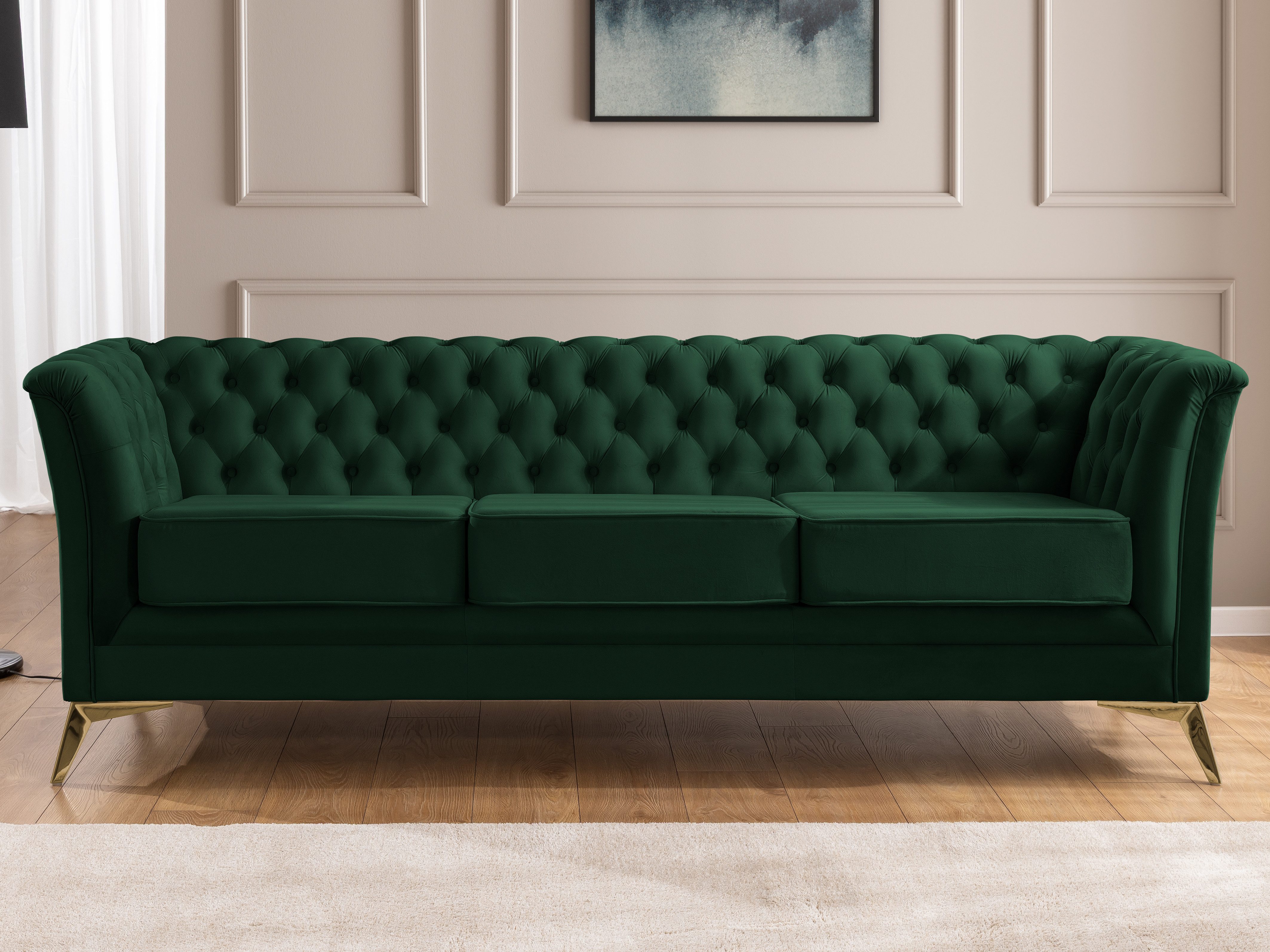 S-Style Möbel Chesterfield-Sofa Whitby, 3-Sitzer aus Samt mit goldenen, sil günstig online kaufen