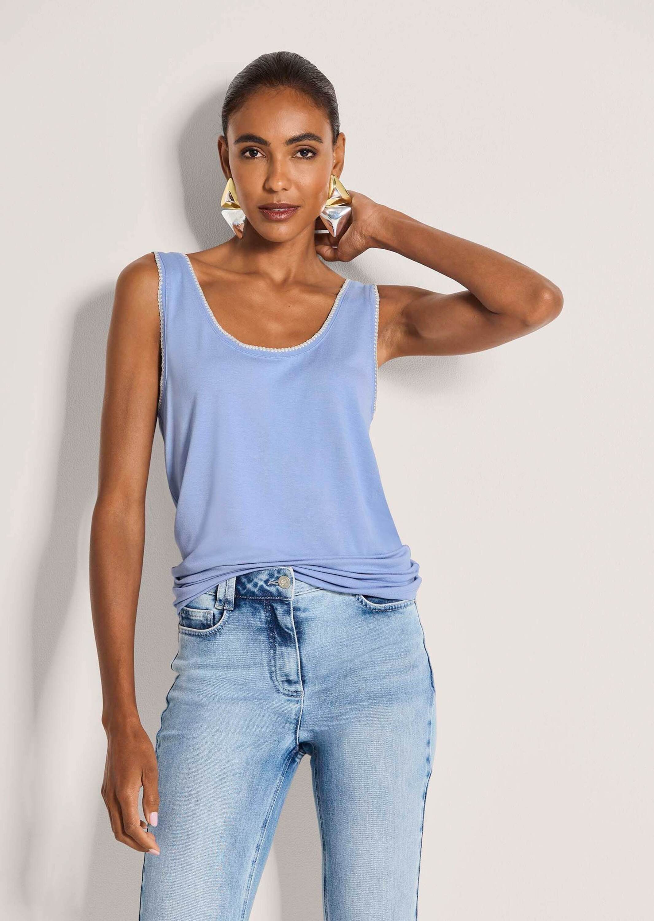 MADELEINE Shirttop Elegantes Jerseytop mit Glanzakzenten Viskosetop mit breiten Trägern und V-Ausschnitt