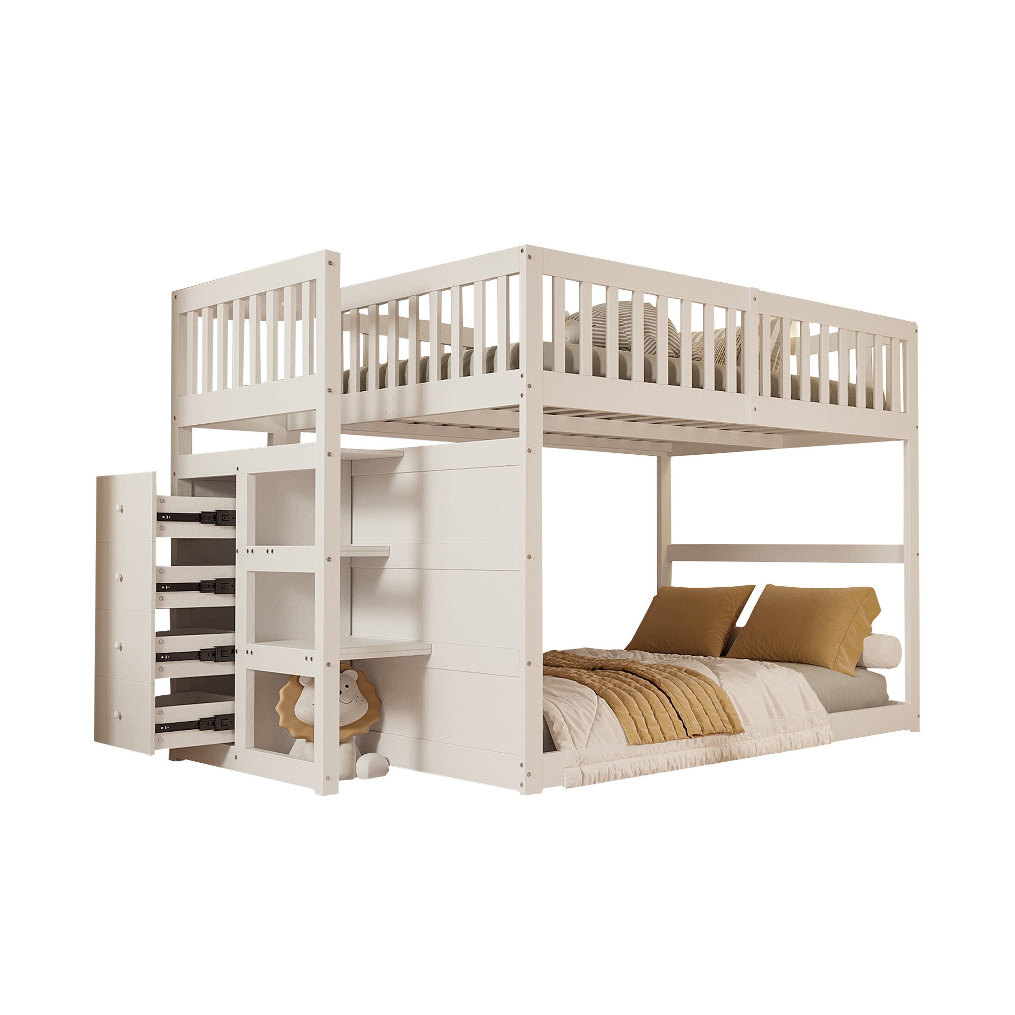 OKWISH Etagenbett Kinderbett Holzbett Gästebett Stauraumbett günstig online kaufen