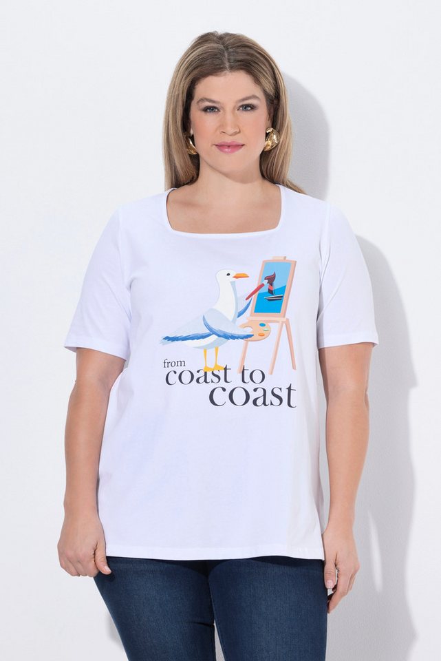Ulla Popken T-Shirt T-Shirt Möwe Classic Carré-Ausschnitt Halbarm