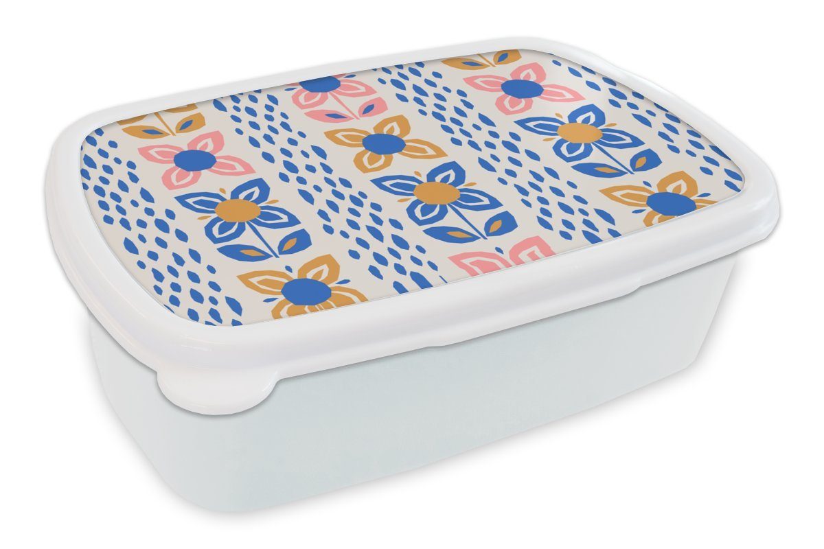 MuchoWow Lunchbox Blumen - Skandinavien - Muster, Kunststoff, (2-tlg), Brotbox für Kinder und Erwachsene, Brotdose, für Jungs und Mädchen weiß