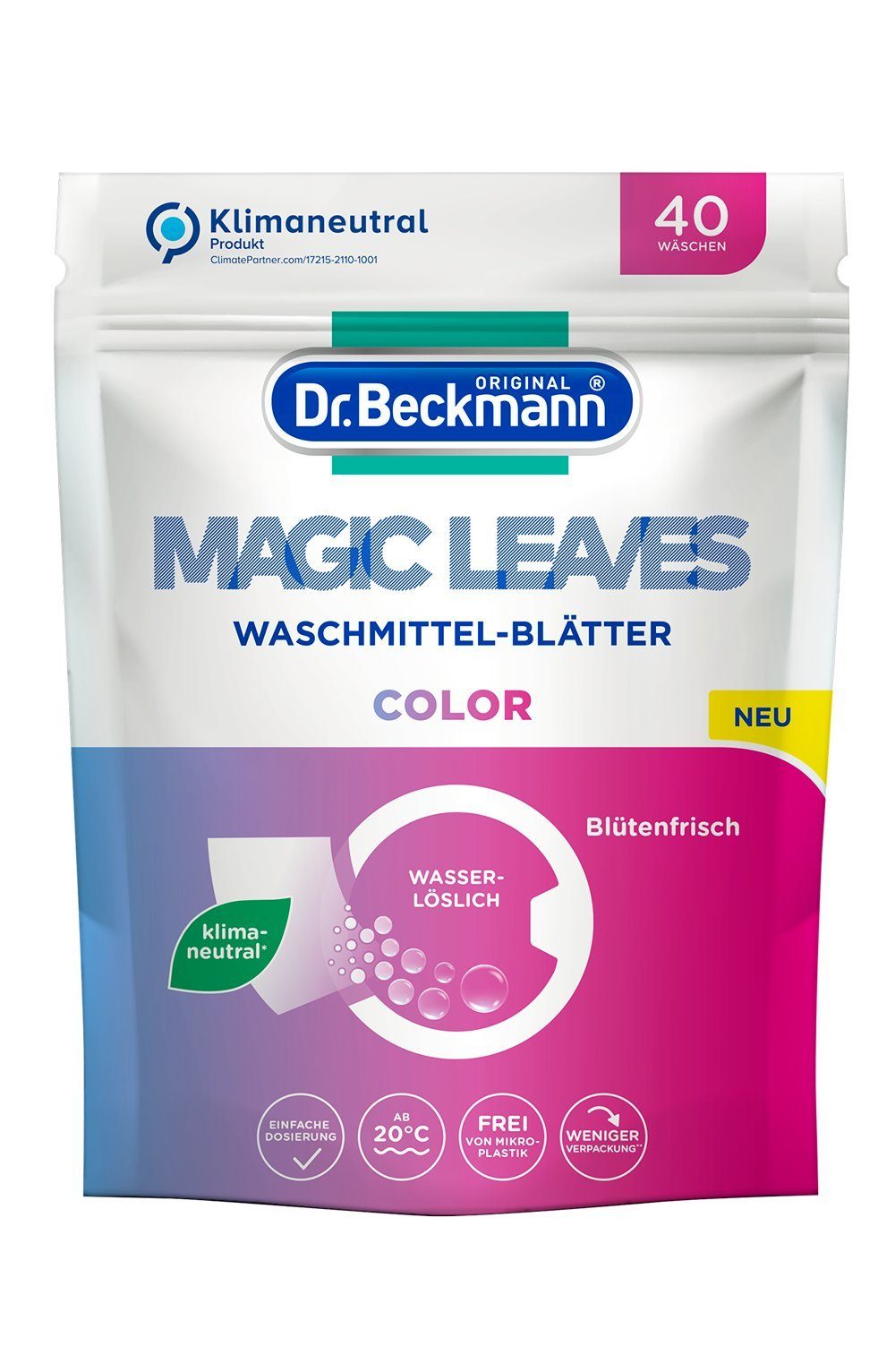 Dr. Beckmann MAGIC LEAVES COLOR, wasserlösliche Waschblätter, 40 Blätter Colorwaschmittel (1-St)
