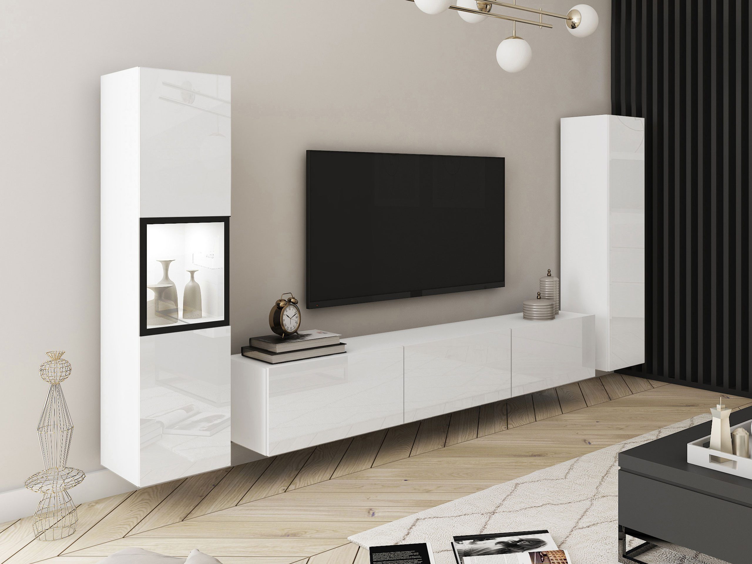 MIRJAN24 Wohnwand Berlin III, (3er-Set, 2x Vitrine, TV-Lowboard), Beleuchtung als Option