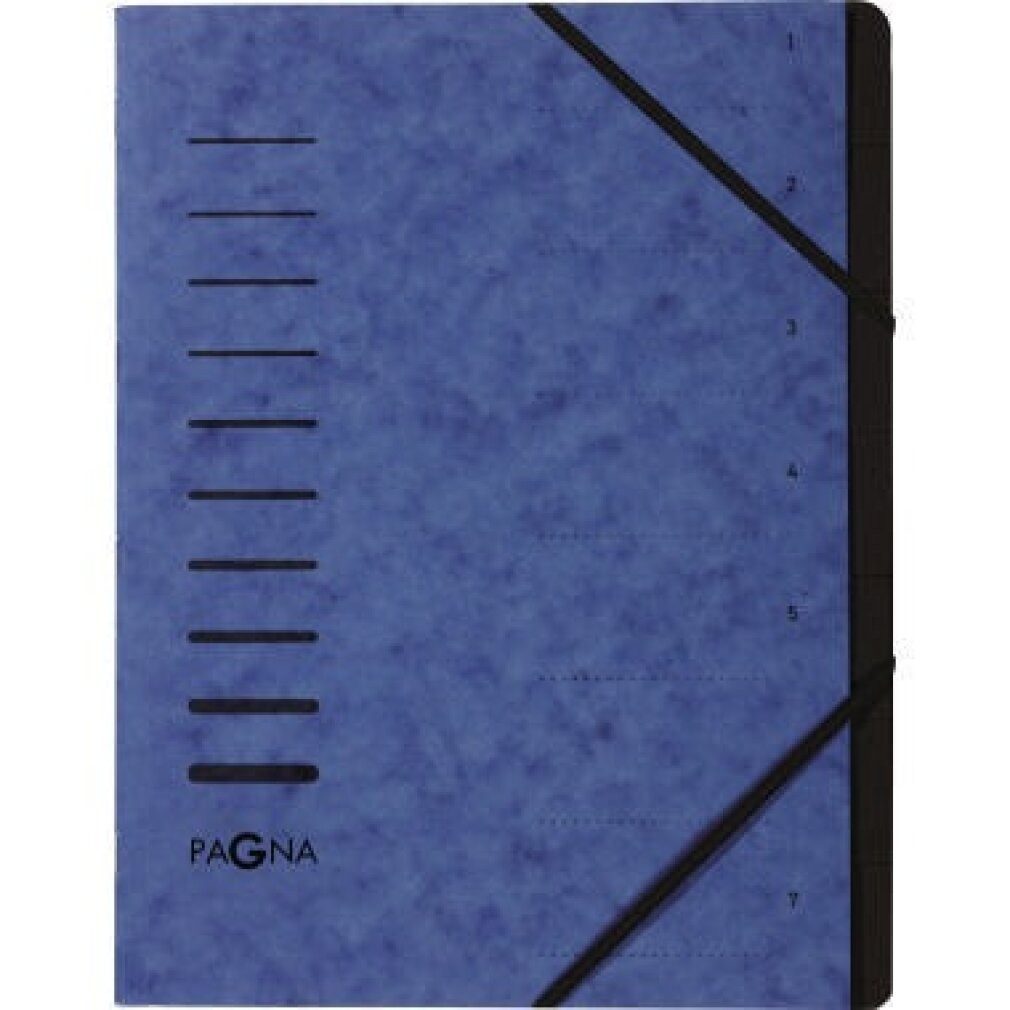 PAGNA Fächermappe Ordnungsmappe A4 7-teilig blau Aufdruck 1-7 auf dem Deckel mit Eck