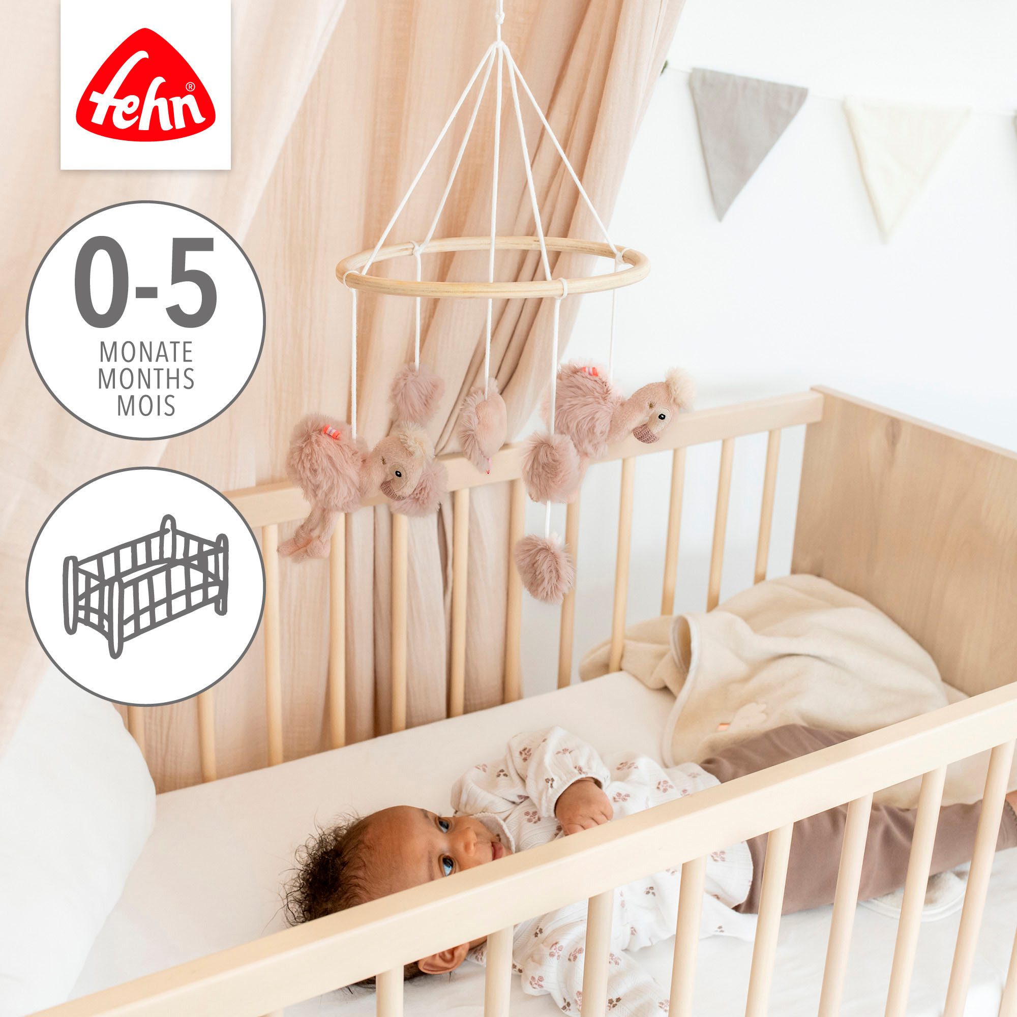 Fehn Mobile Lazy, Crazy & Pink, Holz-Mobile Flamingo