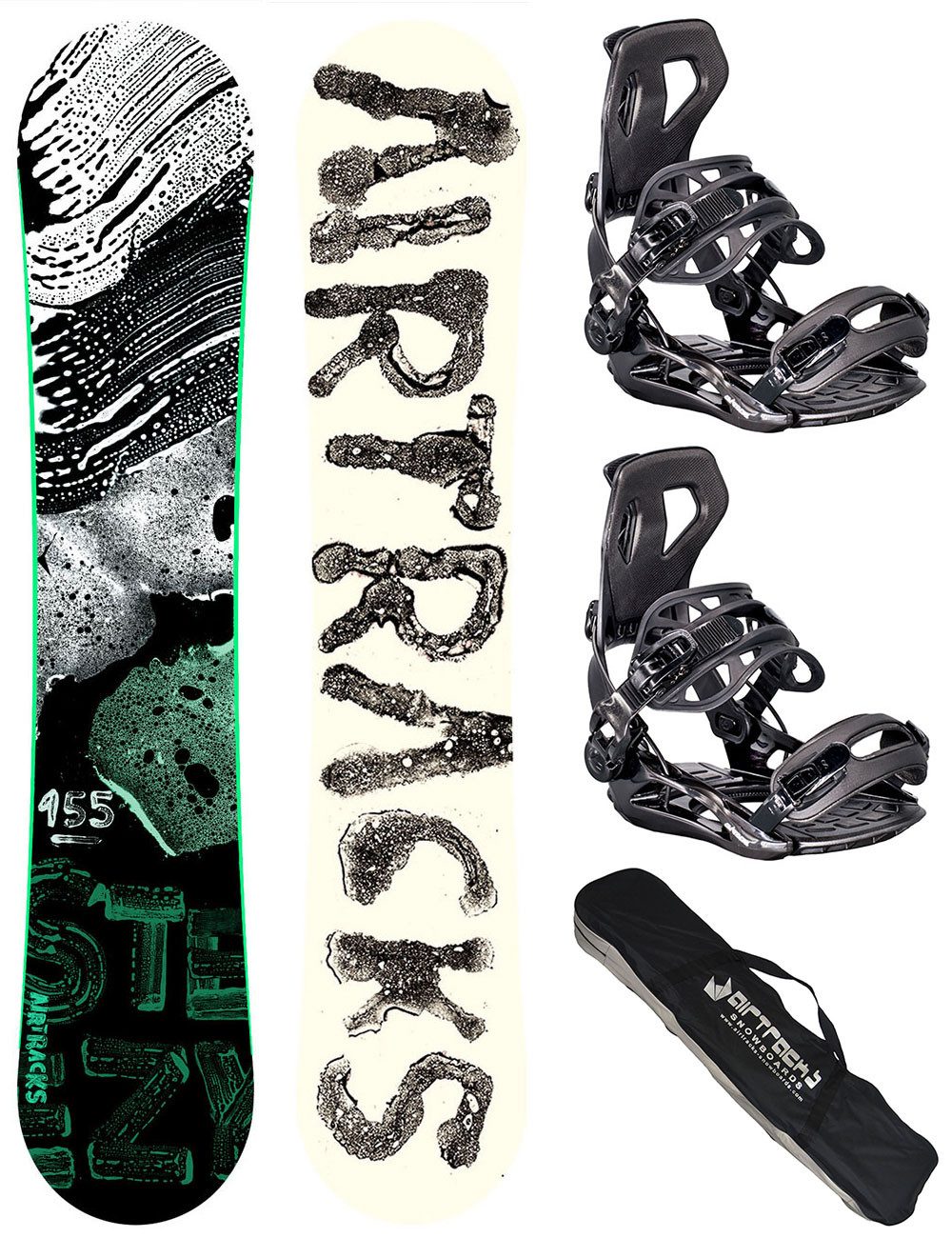 Airtracks Snowboard Snowboard Set Steezy Rocker Wide (3er Pack, 3 St., Snowboard Board Steezy Rocker Wide + Bindung Master + SB Bag), / 145 150 155 160 cm