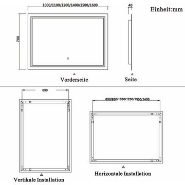 duschspa Badspiegel Badspiegel mit Beleuchtung 140 cm Wandspiegel, Touch Beschlagfrei