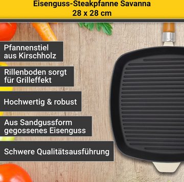Krüger Steakpfanne Einsenguss Grill-/ Steakpfanne SAVANNA, 28 x 28cm, Gusseisen (1-tlg), für Induktions-Kochfelder geeignet