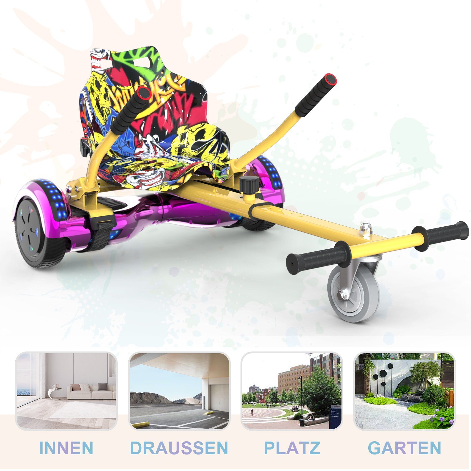RCB Balance Scooter Kart Set, 6,5 Zoll Hoverboard mit Sitz für Kinder, Hoverboard mit Go-Kart, 120,00 W, 12,00 km/h, bis zu 10 km Reichweite, keine Straßenzulassung