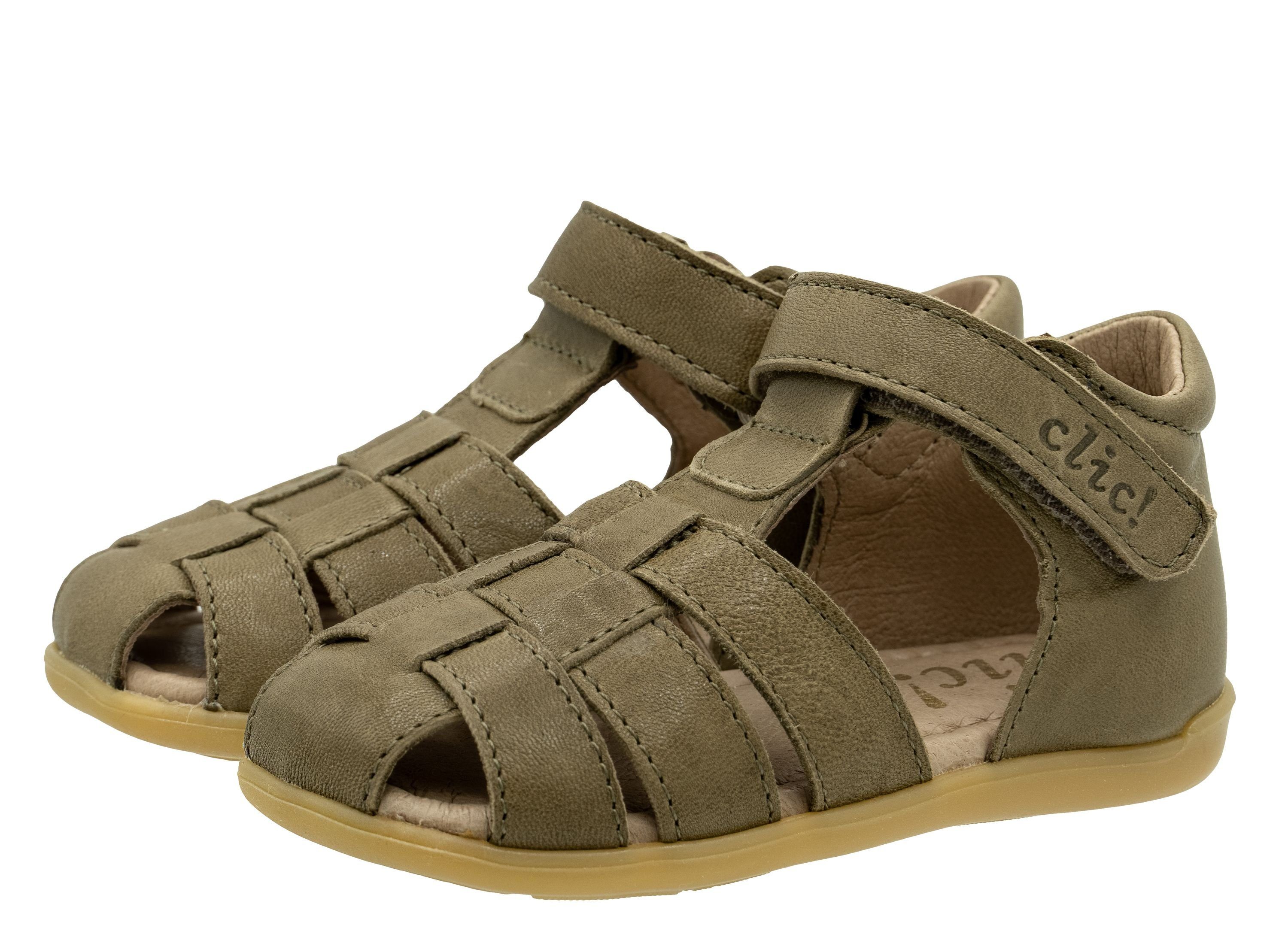 Clic Sandalen Lauflernschuhe Kleinkind Leder Braun-Grün 9737 Sandalette
