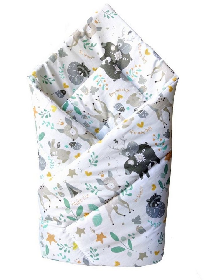 Babymajawelt Pucksack Puckdecke Waldtiere - Einschlagdecke Neugeborene, ( Babydecke zum Einschlafen, Schlafsackersatz, 1 tlg., 1 Stück, Größe 75x75  cm), Matte, Wickelauflage oder Decke zum Einschlafen, Made in EU