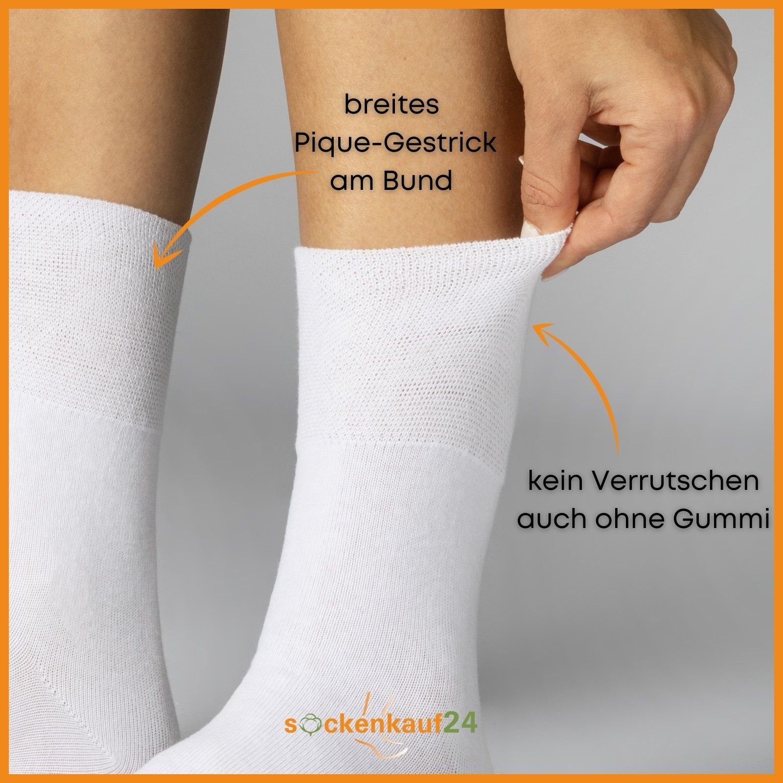 & Paar sockenkauf24 und WP Gesundheitssocken 6 ohne Gummibund geeignet Damen Diabetiker Herren Socken ohne Naht Weiß