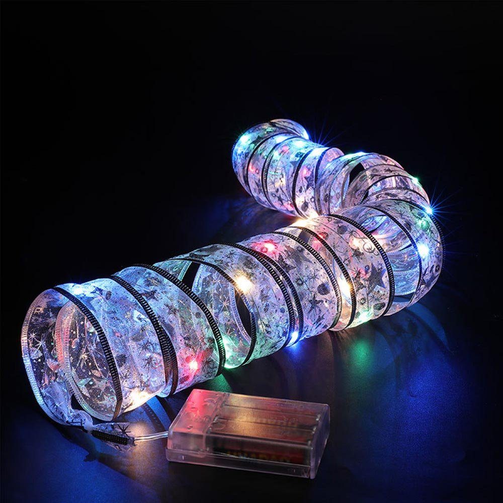 Batterie,Sichere Geschenkband Seidenband LEDs LED 20/40/50 Silber Weihnachtslichter Band (Mehrfarbig) LED-Lichterkette Schleifenband, 2/4/5m Schutzkleinspannung,Gold/Sliver LED MUPOO