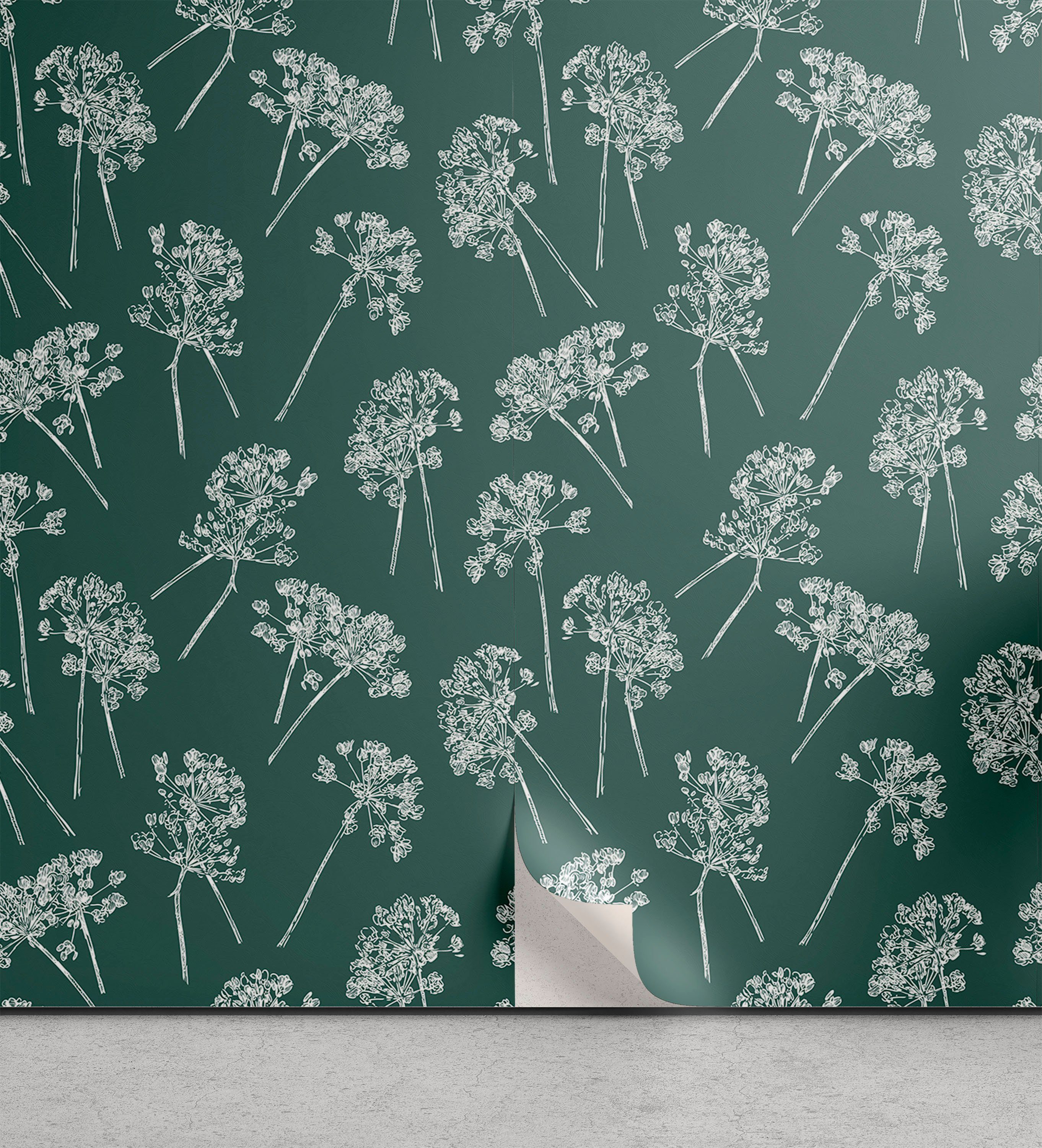 Abakuhaus Vinyltapete selbstklebendes Wohnzimmer Küchenakzent, Botanische Wiese Blumen Zeichnung