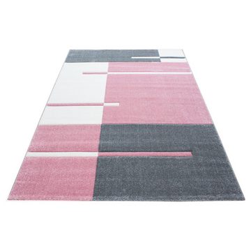 Frisé-Teppich Kariert Design, Carpetsale24, Läufer, Höhe: 13 mm, Designer Wohnzimmer Teppich Kurzflor handgearbeiteter Konturenschnitt