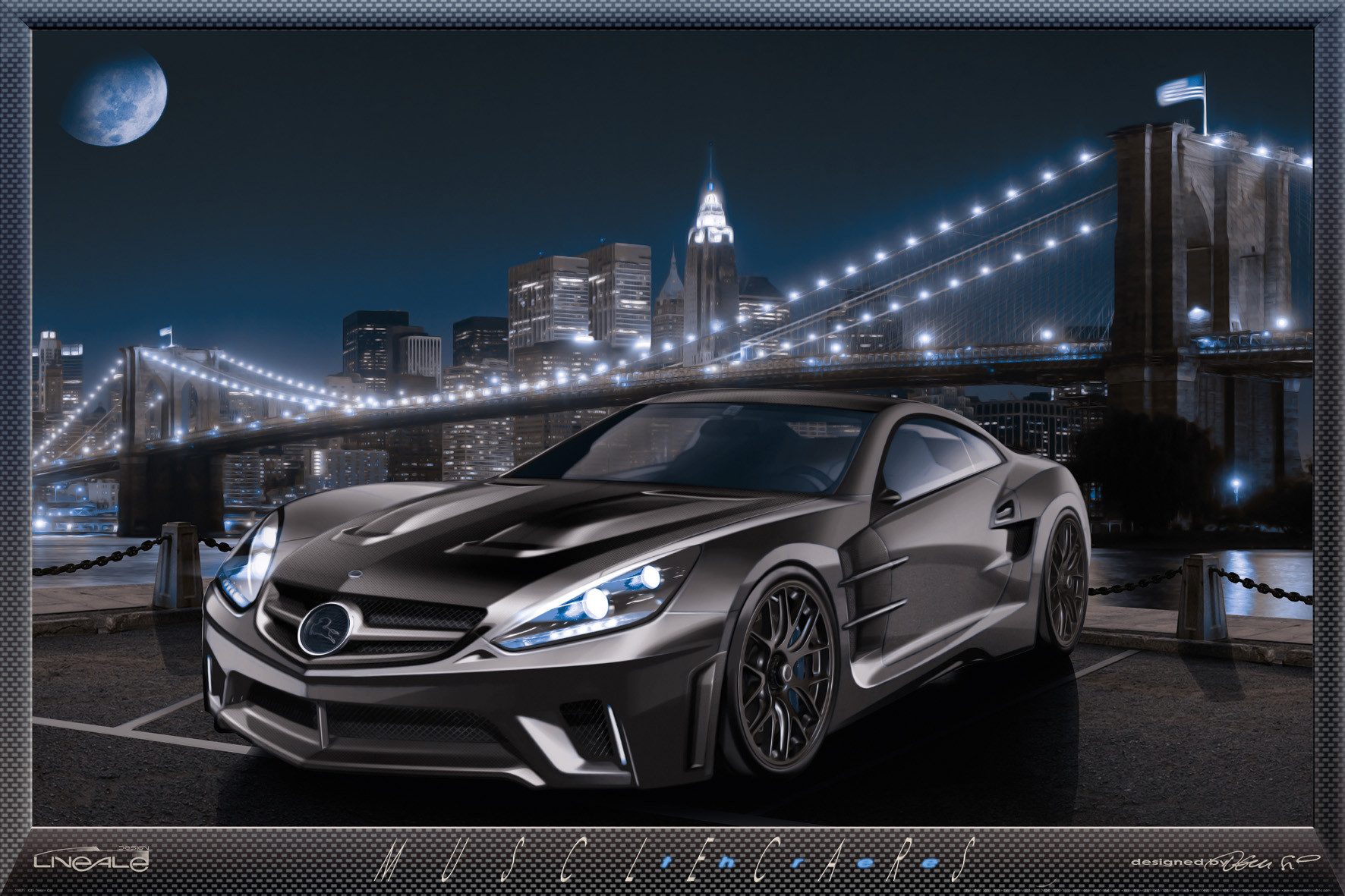 Papermoon Poster POSTER Nr.105 Dreamcar III, 61 X 91,5 CM, (Auto Car Musclecars Nacht Skyline Beleuchtet Querformat), genormte Postergröße für Rahmen, Bild Dekoration Wanddeko Motiv Tapete