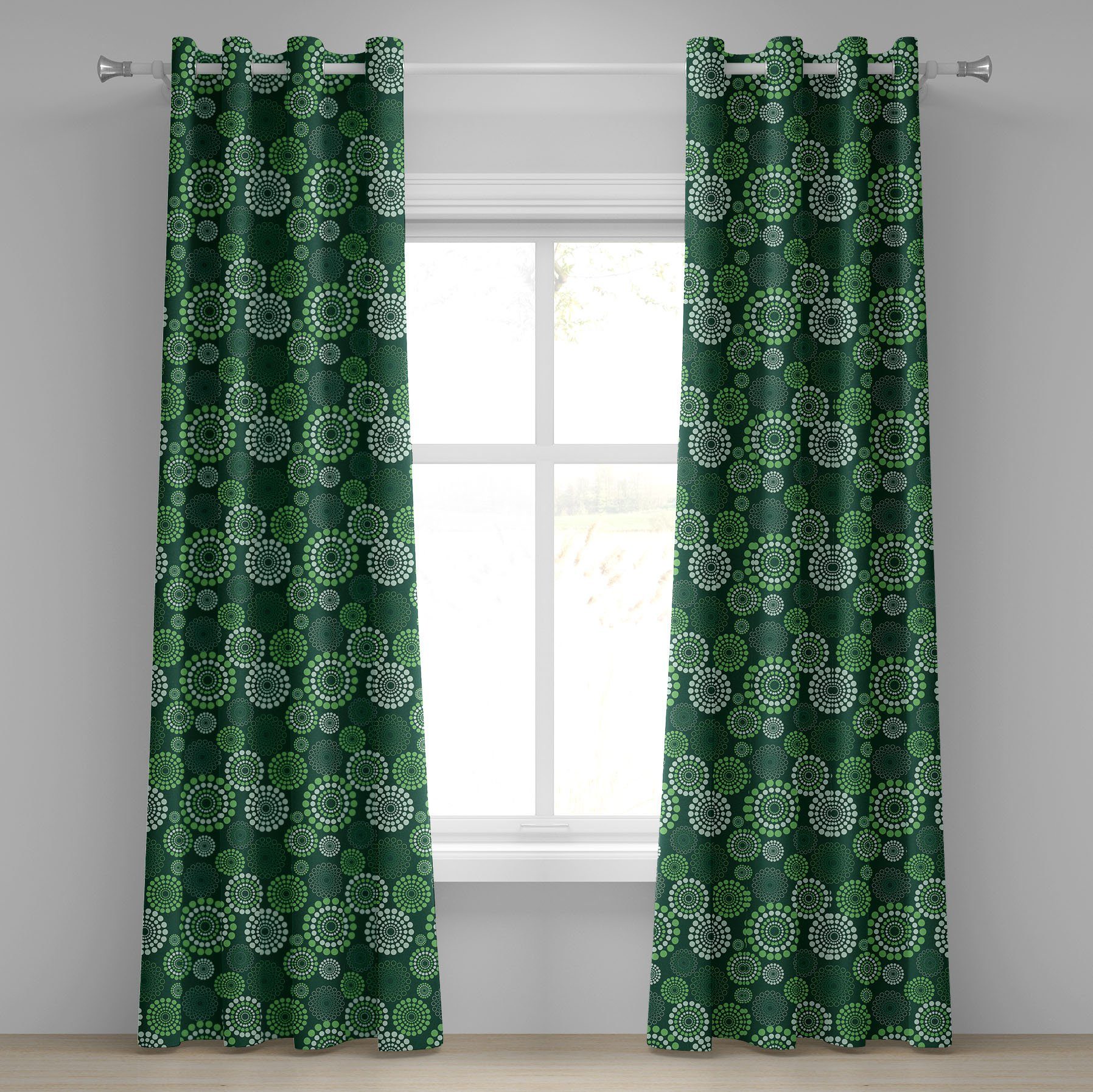 Gardine Dekorative 2-Panel-Fenstervorhänge für Schlafzimmer Wohnzimmer, Abakuhaus, Abstrakt Grün gepunktete Muster