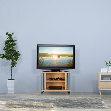 relaxdays TV-Regal TV Tisch mit Rollen und 2 Fächern, Holzoptik