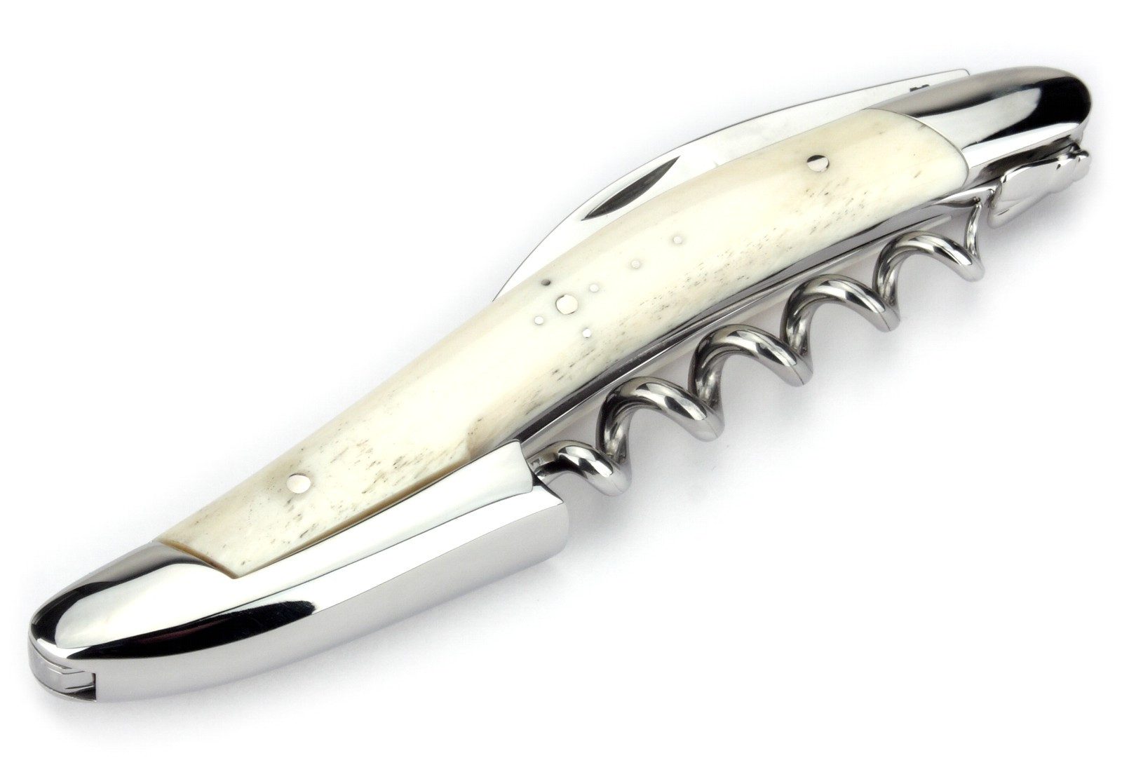 Forge de Laguiole Weinflaschenöffner SOM1 OS BRI, Laguiole Kellnermesser - Griff Rinderknochen - Edelstahl glänzend