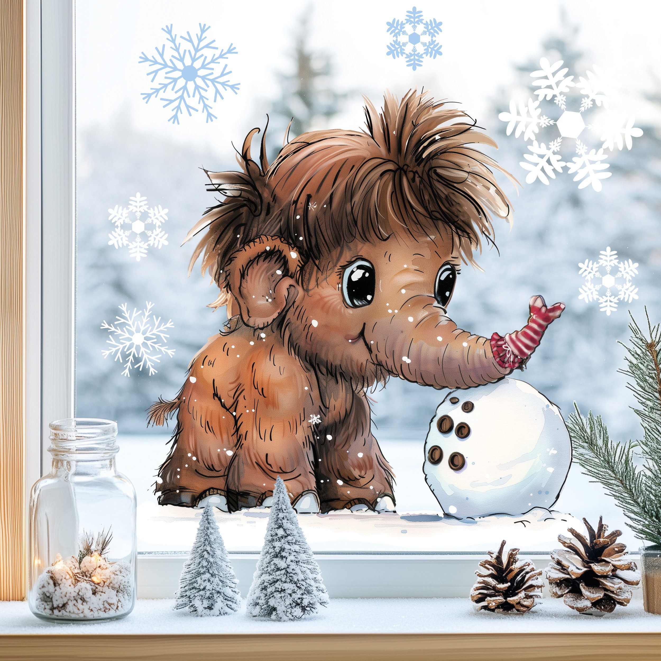 Fensterdekoration Kinderzimmer Fensterbild Winter Mammut