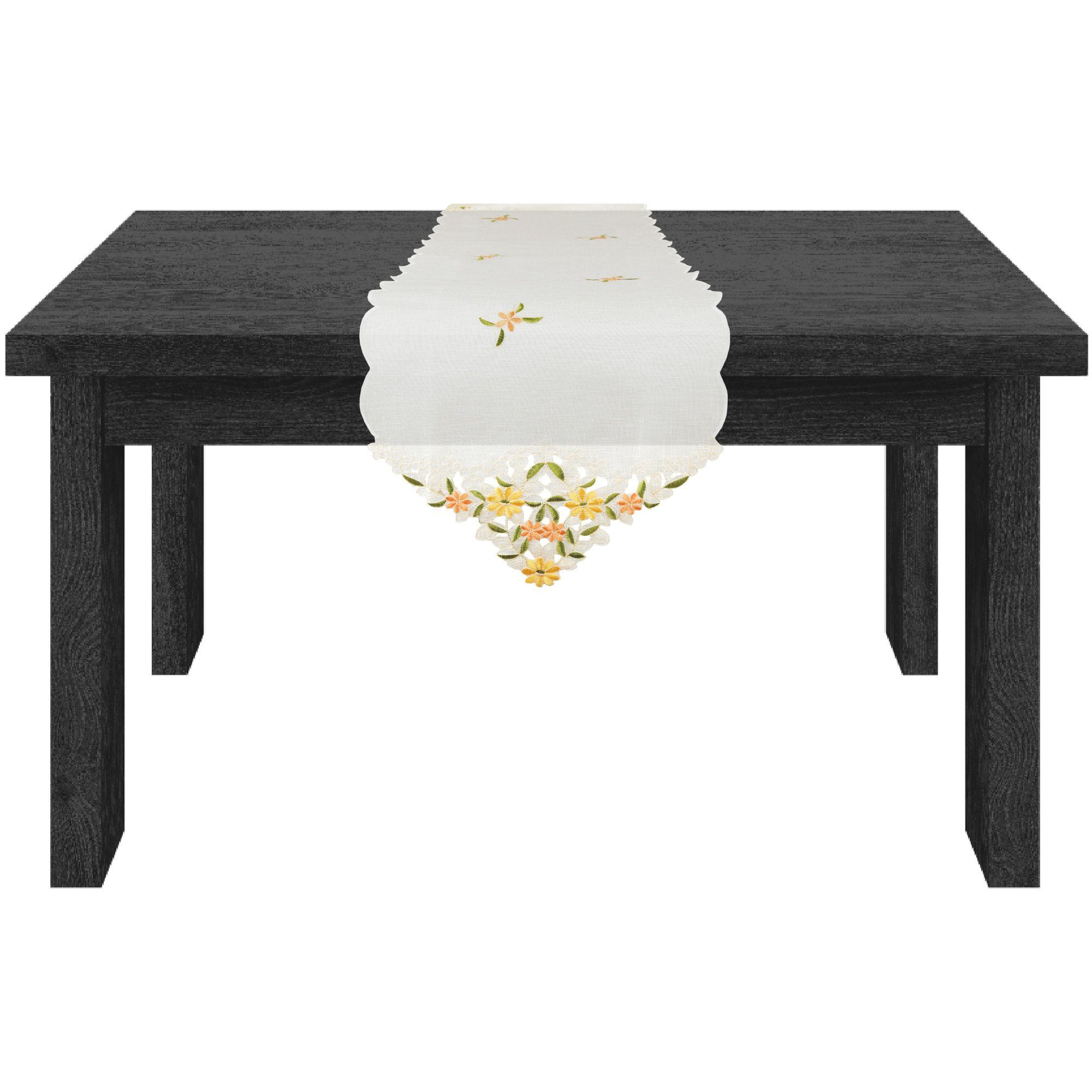 Arsvita Tischläufer bestickt 140x35cm Platzdecke (1-tlg), Tischdecke mit dekorativer Spitze, Tischdekoration