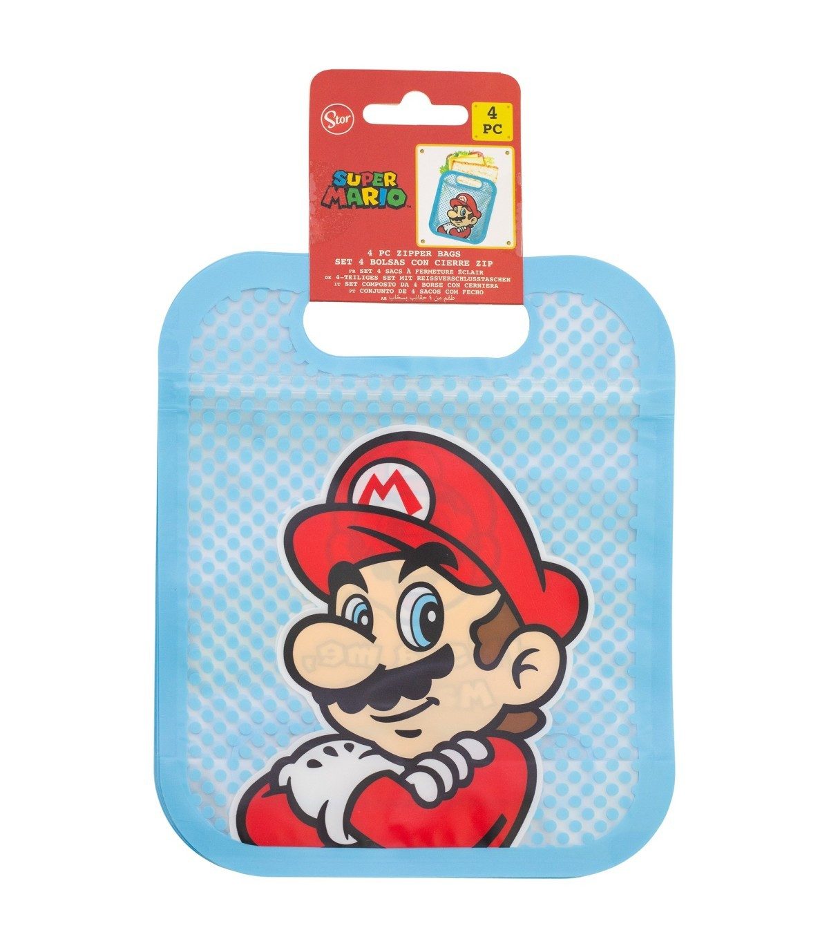 Super Mario Brottasche 4 Stück Snackbeutel mit Zip Verschluss für Obst Kekse und Snacks, (Spar-Set, 4-tlg)