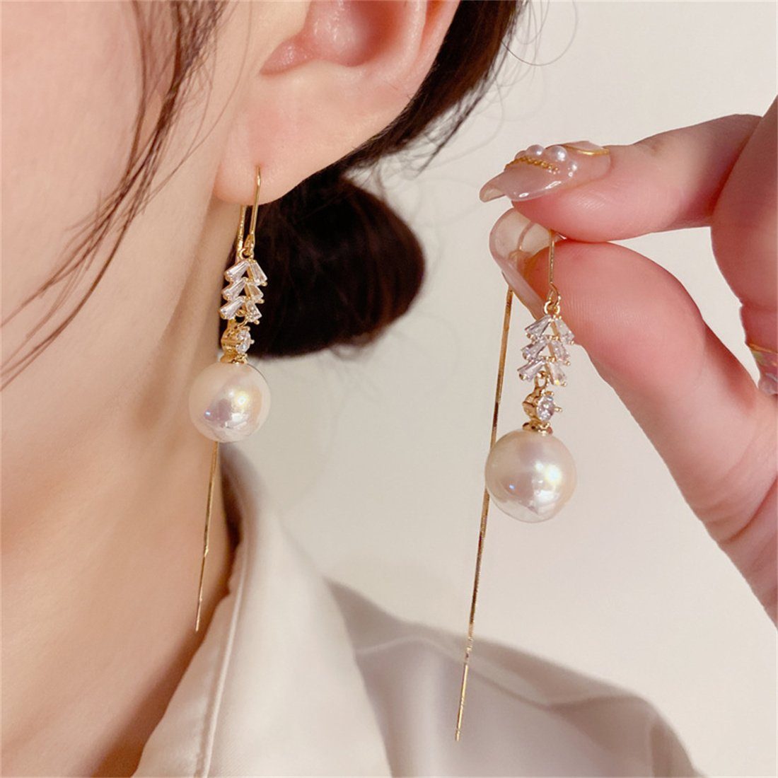 DÖRÖY Paar Ohrhänger Damen Vintage Faux Perle Quaste Ohrstecker,  Mode-Schmuck-Ohrringe