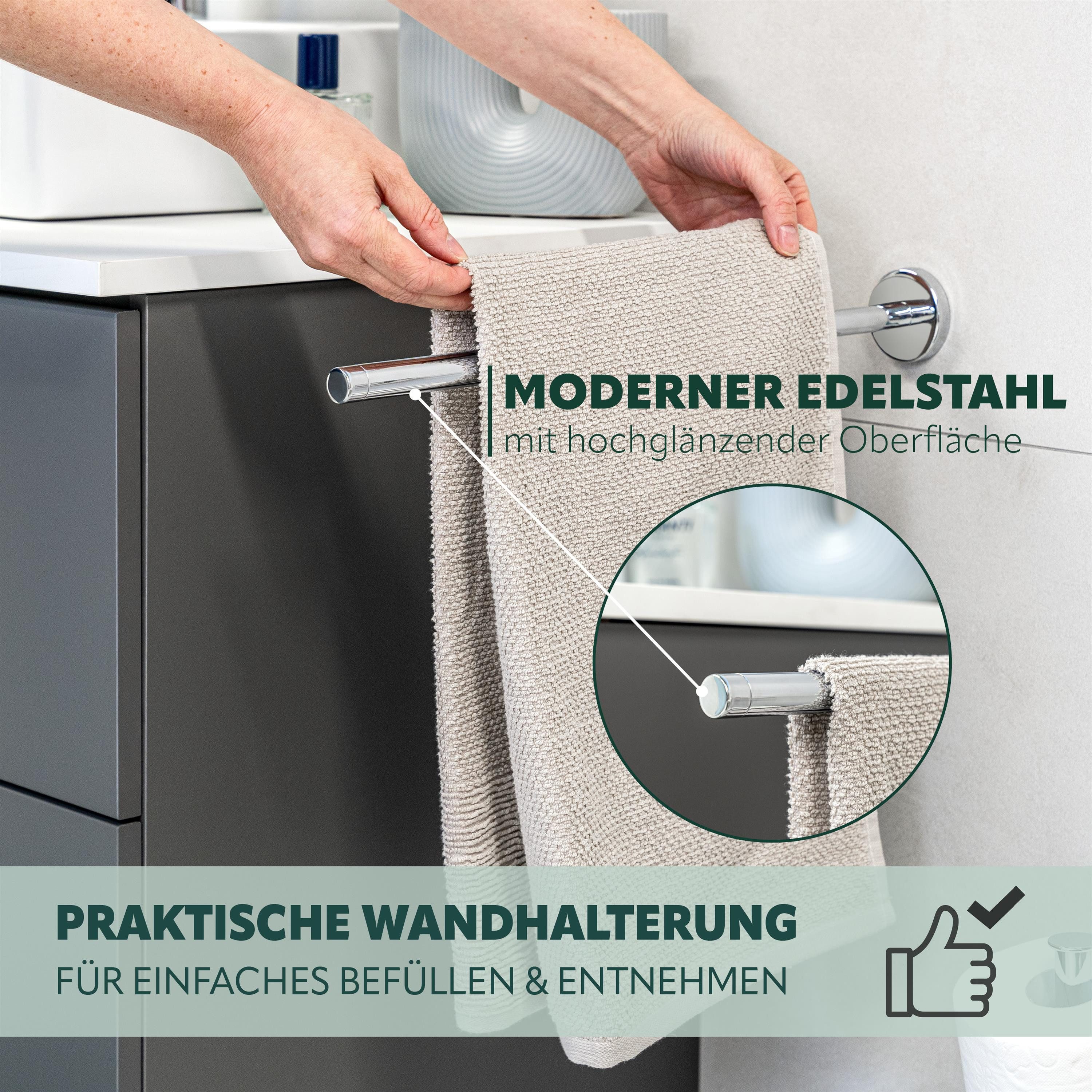 bremermann Teleskop-Handtuchhalter Bad-Serie LUCENTE - inkl. Klebeset, aus Edelstahl verchromt