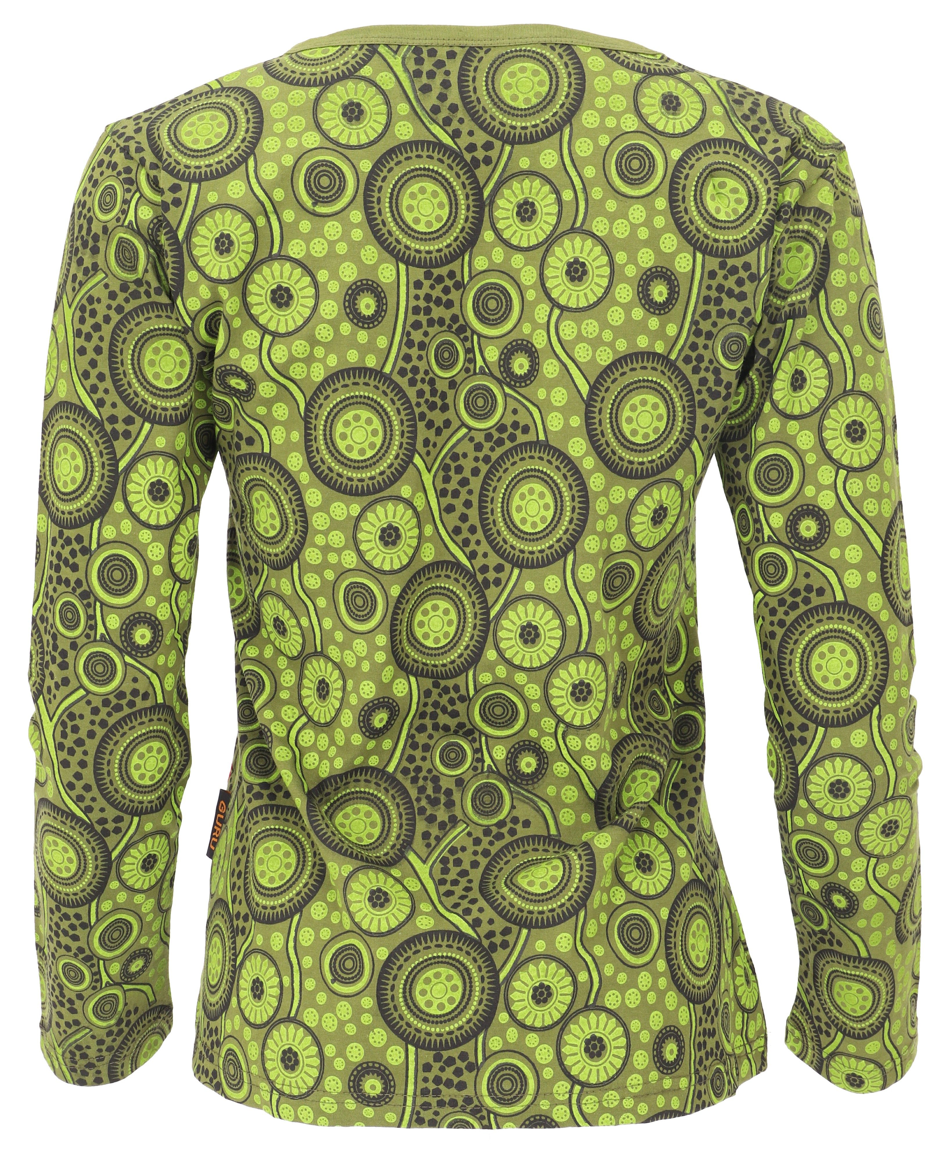 Guru-Shop Longsleeve Besticktes Langarmshirt Hippie chic Retro - grün alter günstig online kaufen