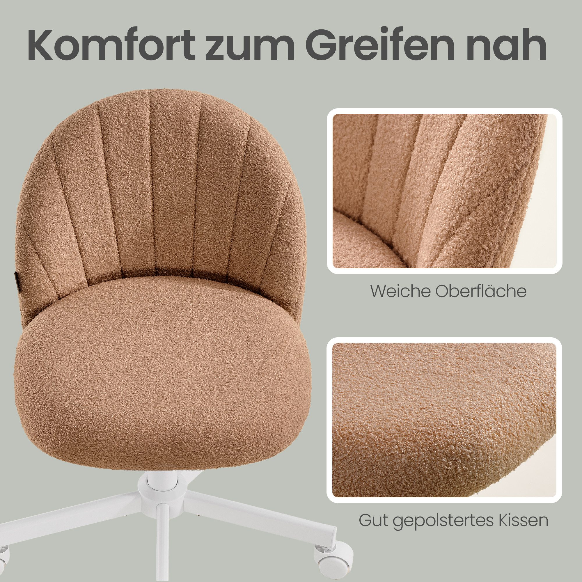 SONGMICS Bürostuhl Homeoffice-Stuhl, Schminkstuhl aus Fleece, Schreibtischstuhl, Schaumstoffpolsterung, höhenverstellbar, für Arbeitszimmer – Bild 5 von 5