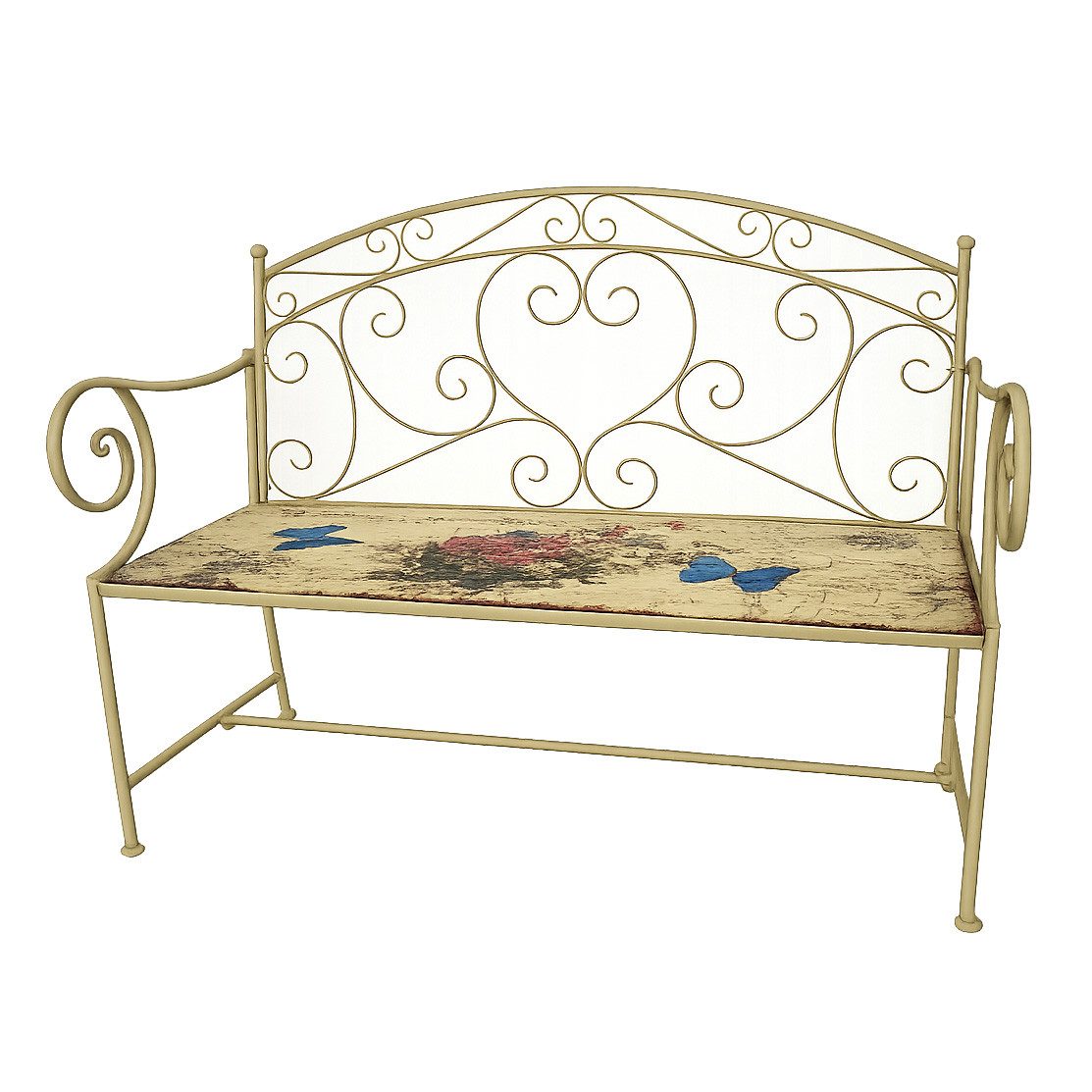 HTI-Living Gartenbank Gartenbank Flowers and Plants Metall creme mit Motiv Sitzfläche (1x Gartenbank Flowers and Plants aus Metall)